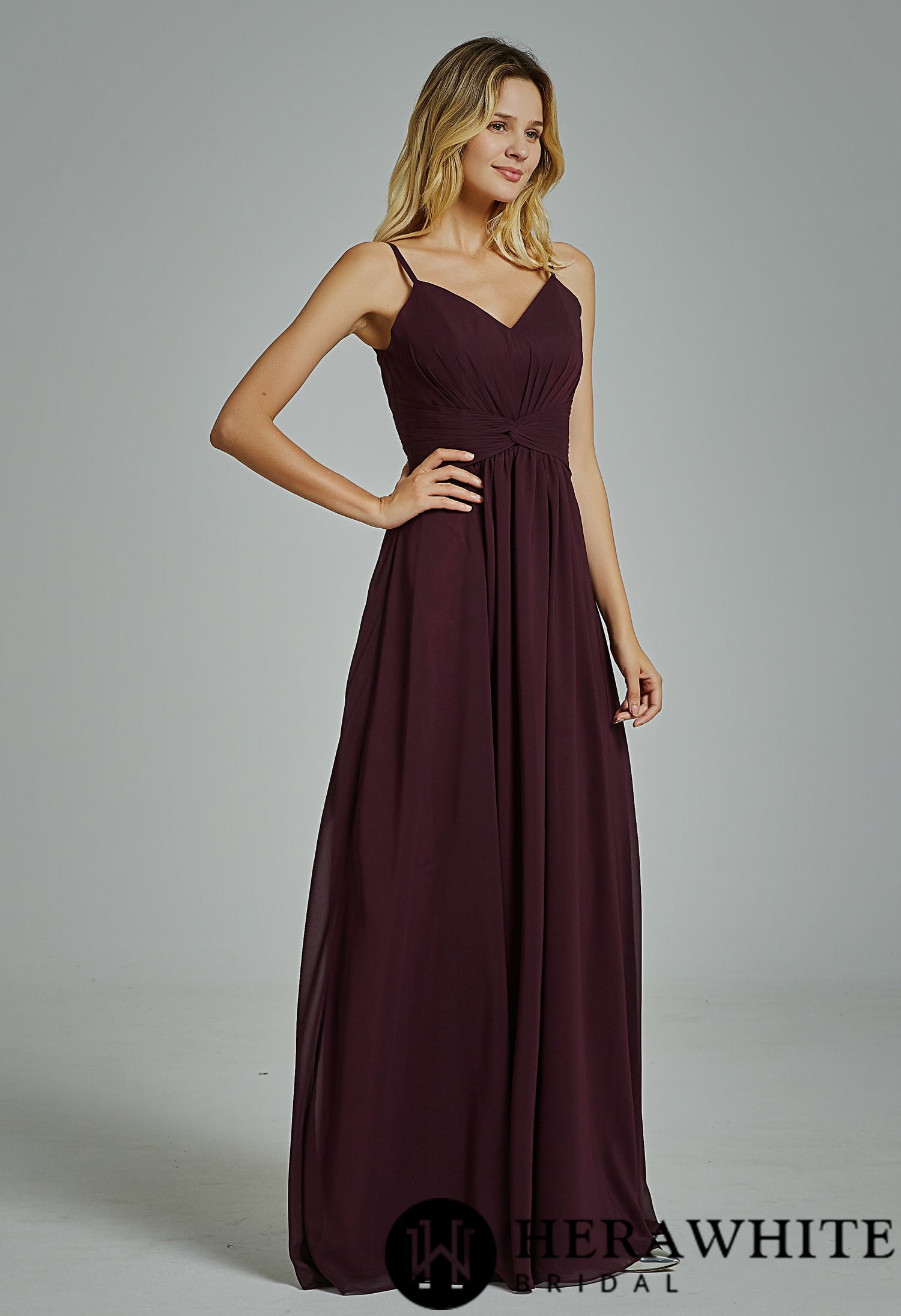 Spaghetti Straps Chiffon Bridesmaid Dress with Twist Front Bodice