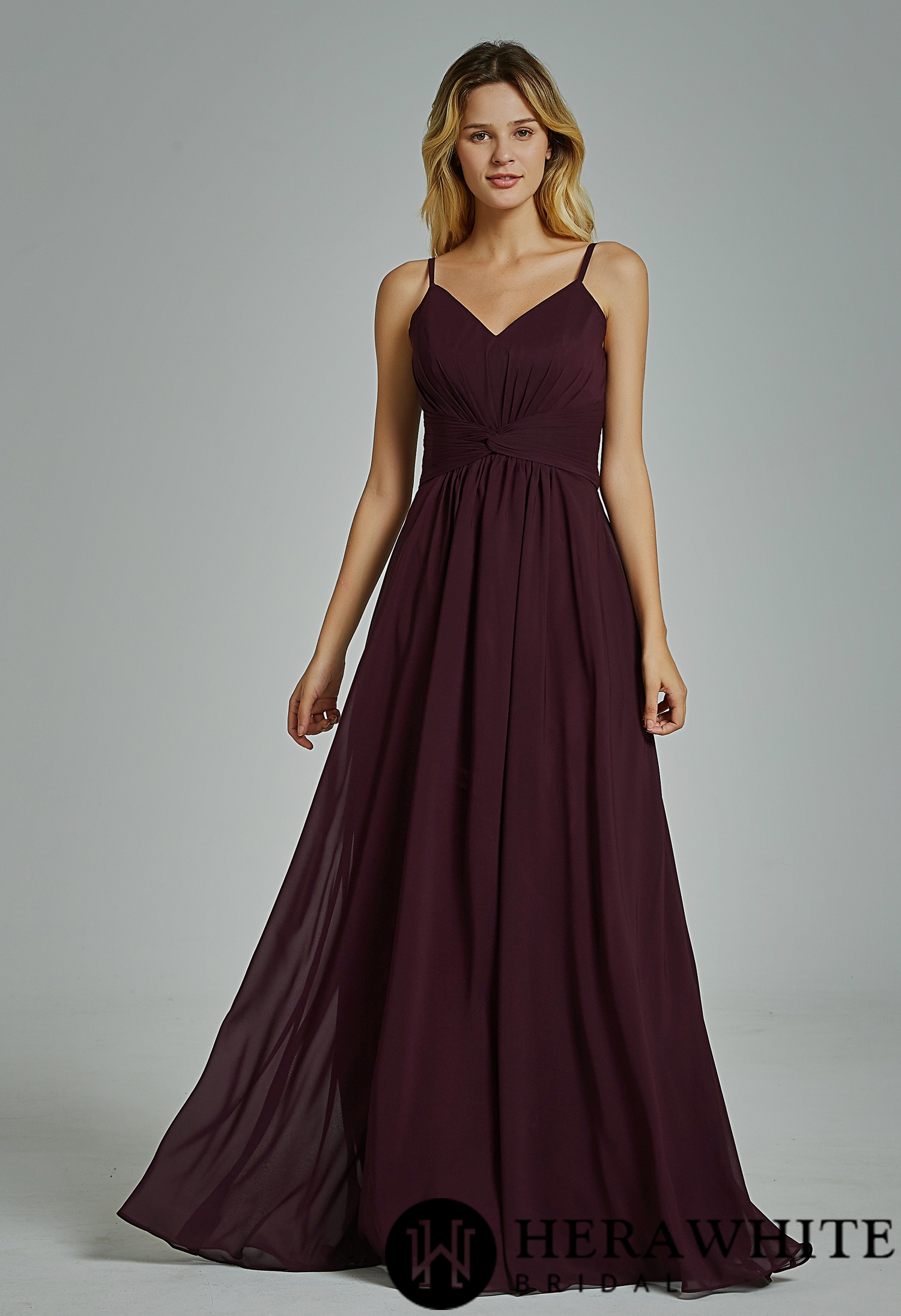 Spaghetti Straps Chiffon Bridesmaid Dress with Twist Front Bodice