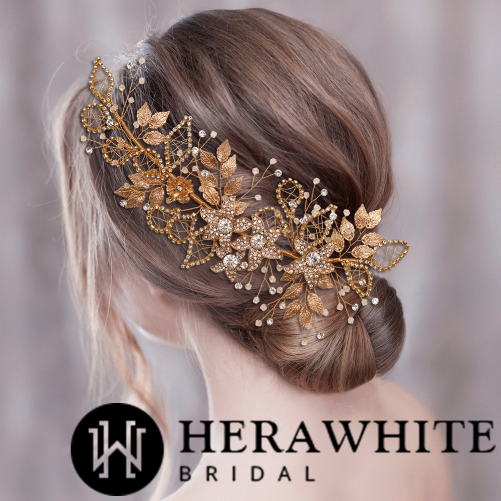 Luxury Gold Leaf Crystals Bridal Headpiece