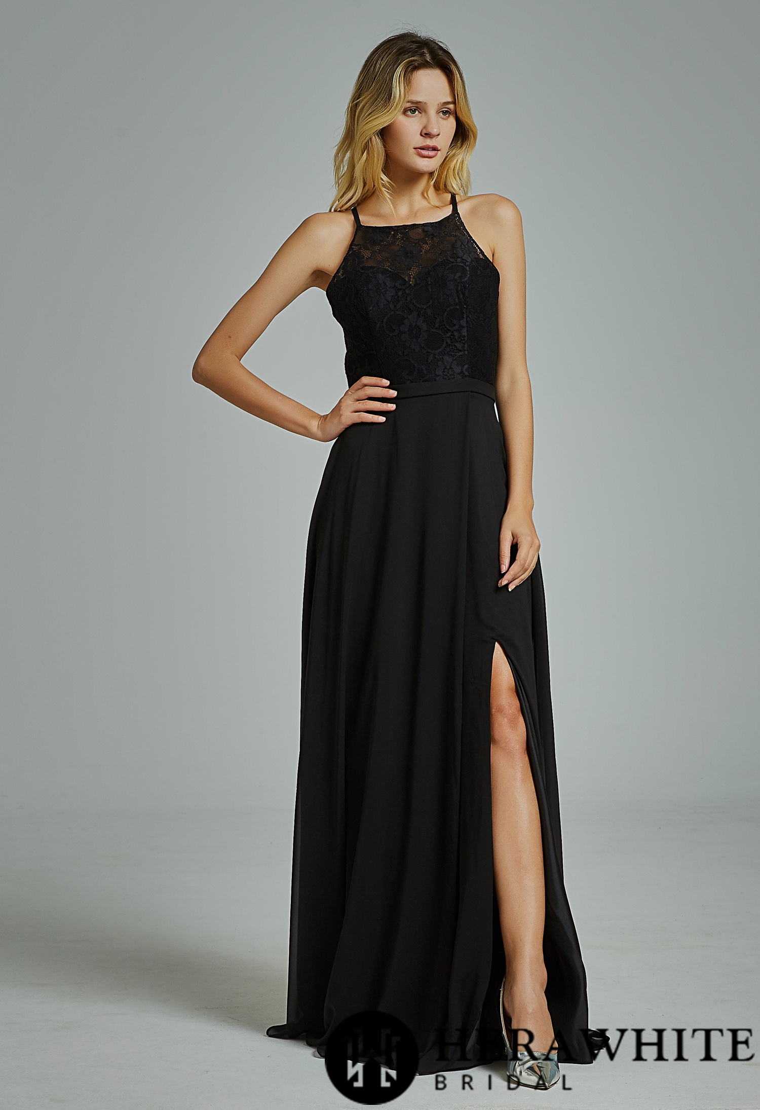 Sexy High Neck Split Chiffon Bridesmaid Dress