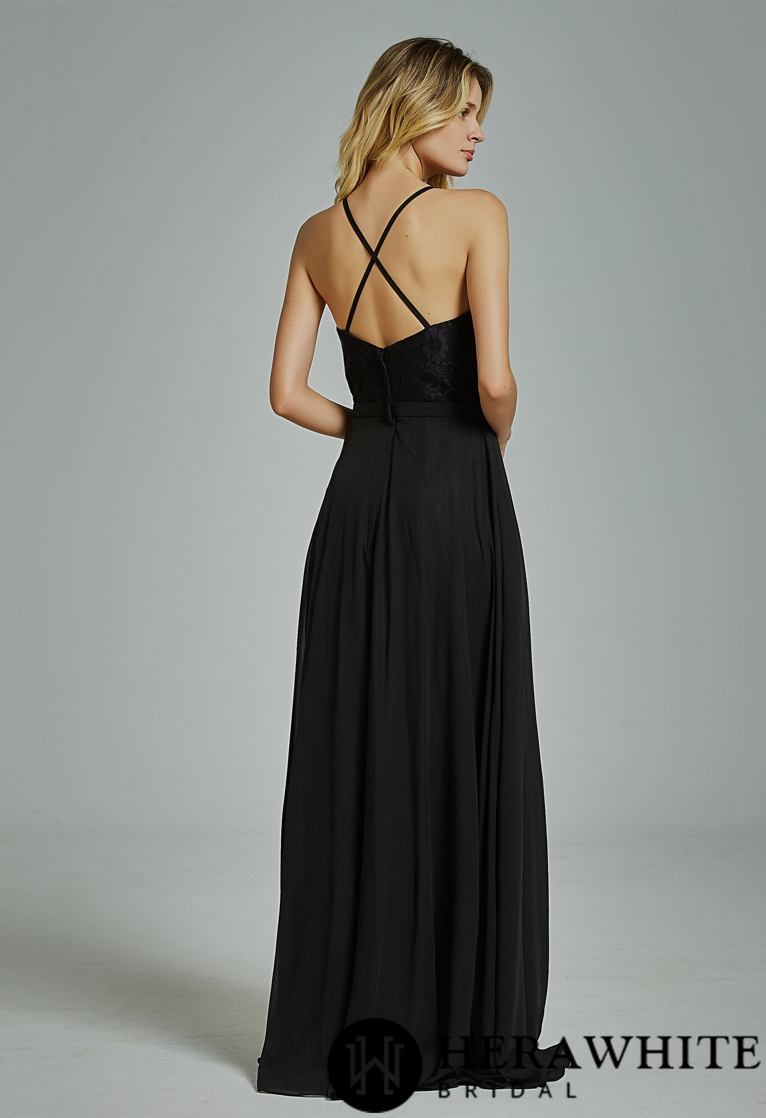 Sexy High Neck Split Chiffon Bridesmaid Dress