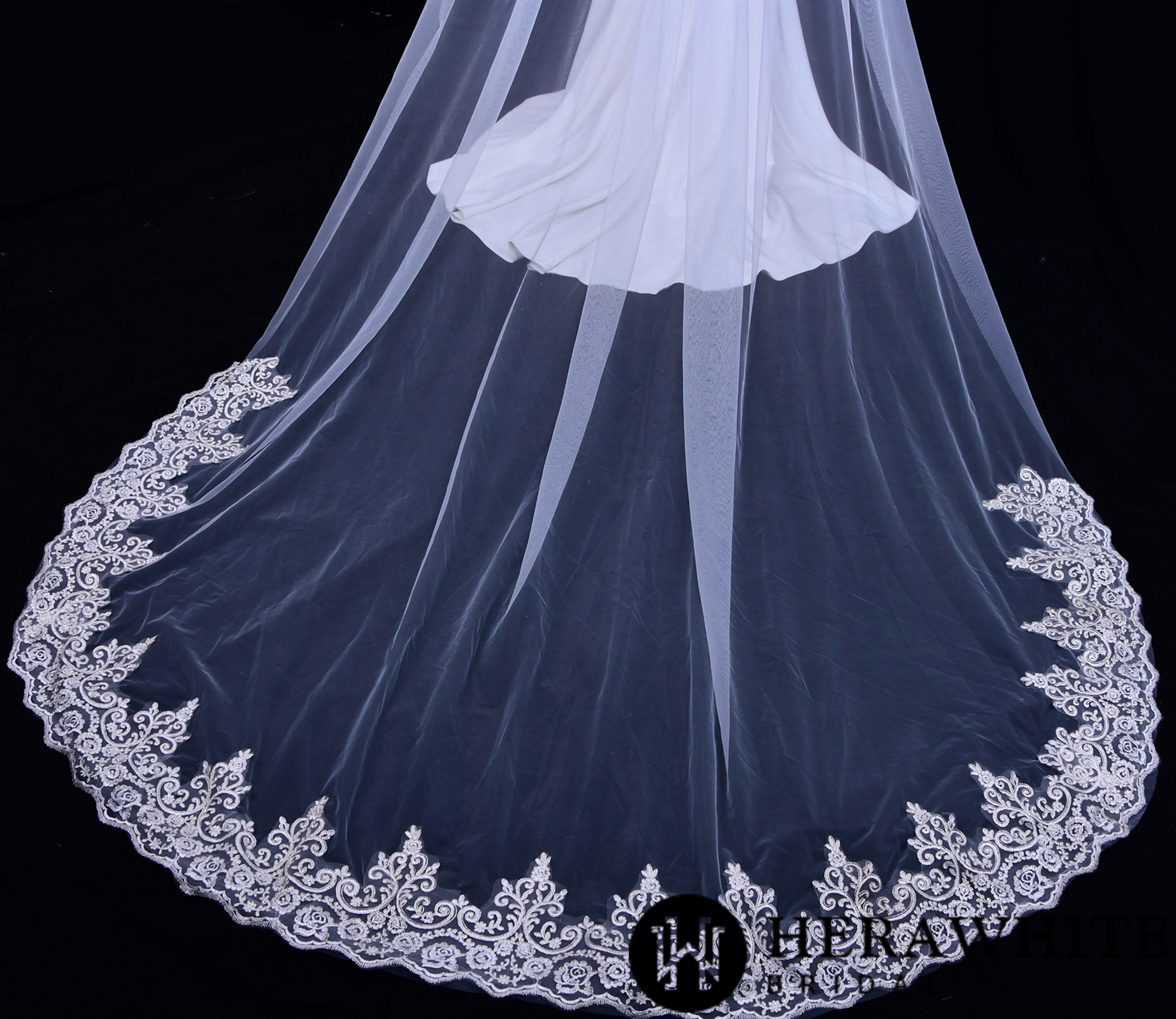 Lace Edging Tulle Cathedral LengthBridal Veil