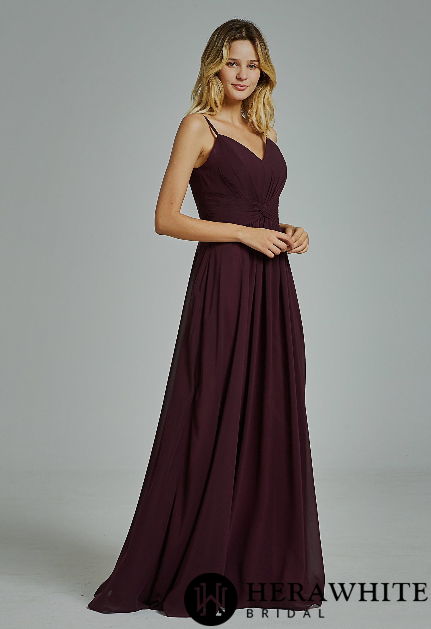 Spaghetti Straps Chiffon Bridesmaid Dress with Twist Front Bodice