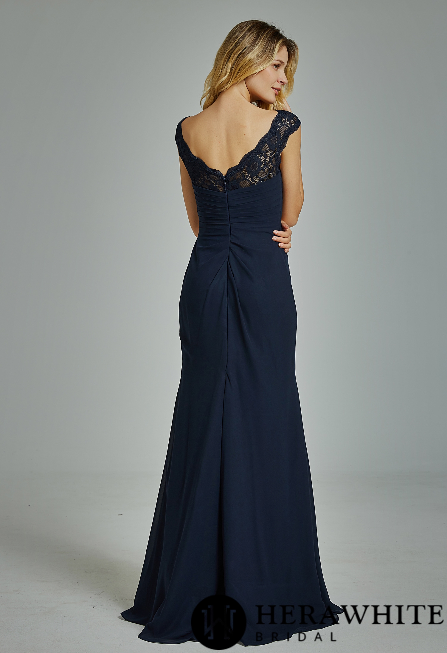 Chiffon Cap Sleeves Bridesmaid Dress with Ruched Bodice