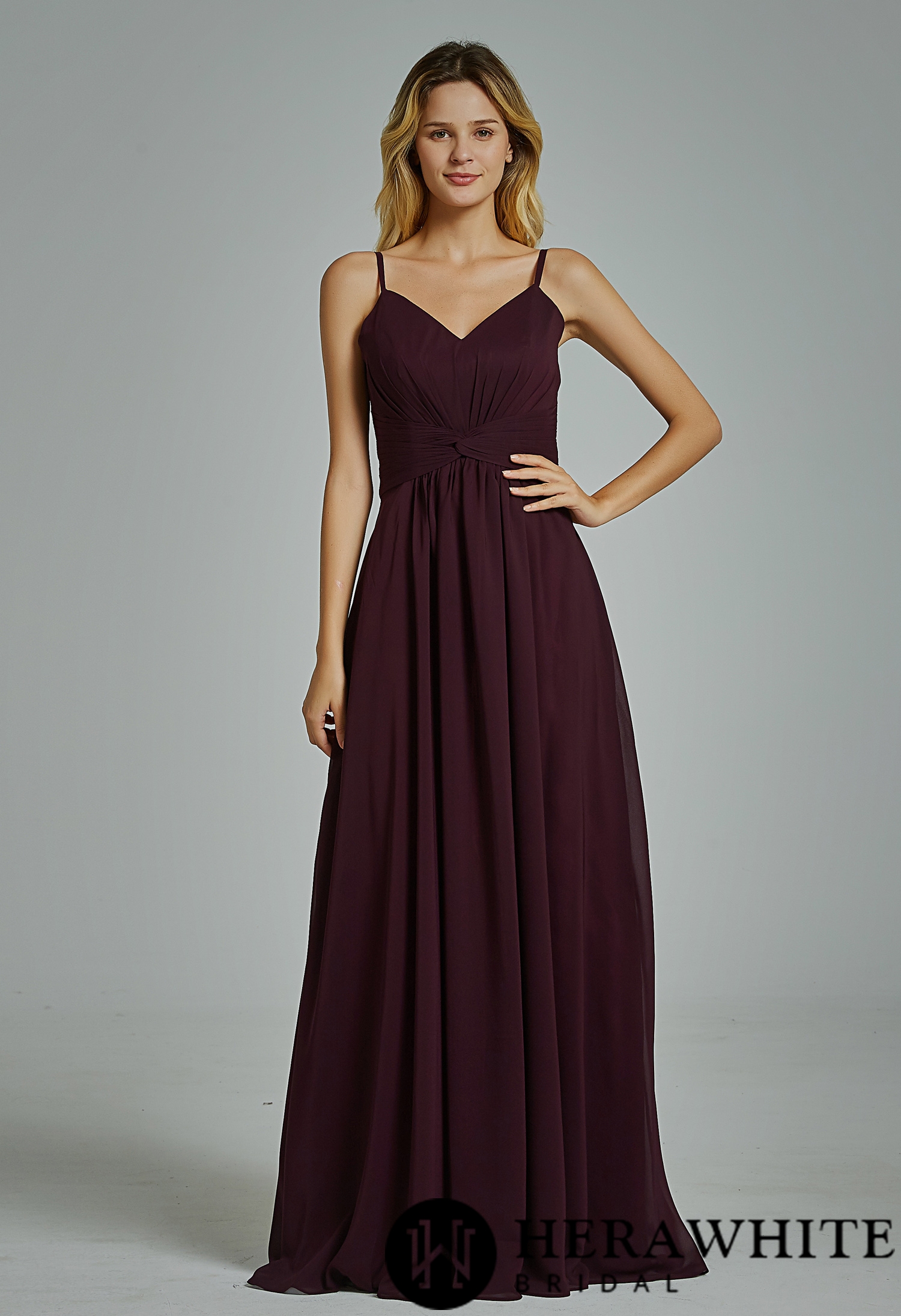 Spaghetti Straps Chiffon Bridesmaid Dress with Twist Front Bodice