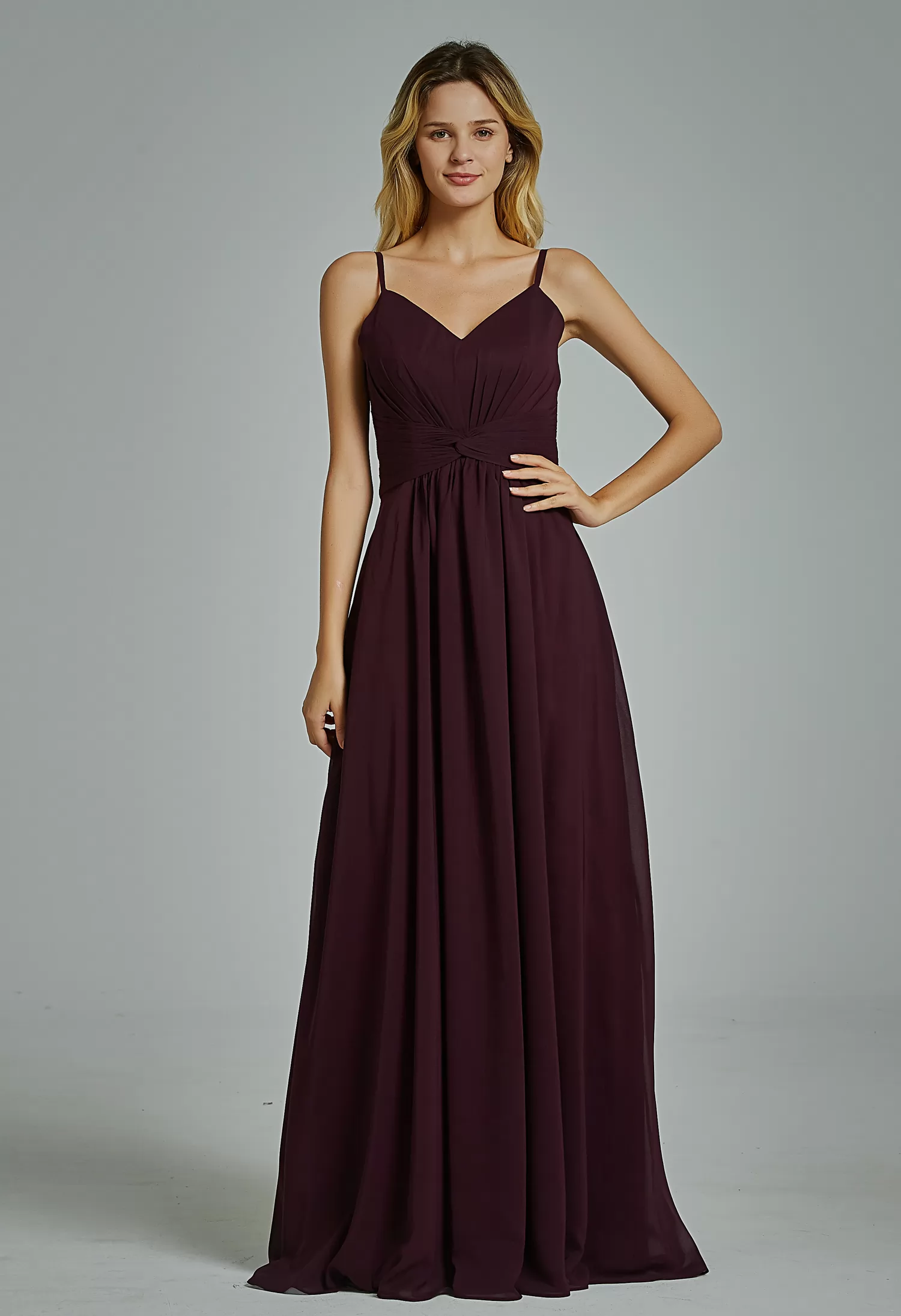 Spaghetti Straps Chiffon Bridesmaid Dress with Twist Front Bodice