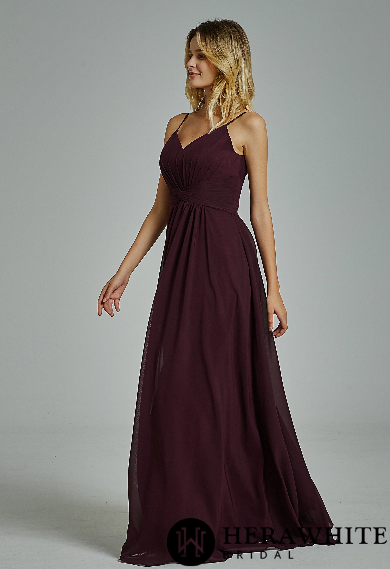 Spaghetti Straps Chiffon Bridesmaid Dress with Twist Front Bodice