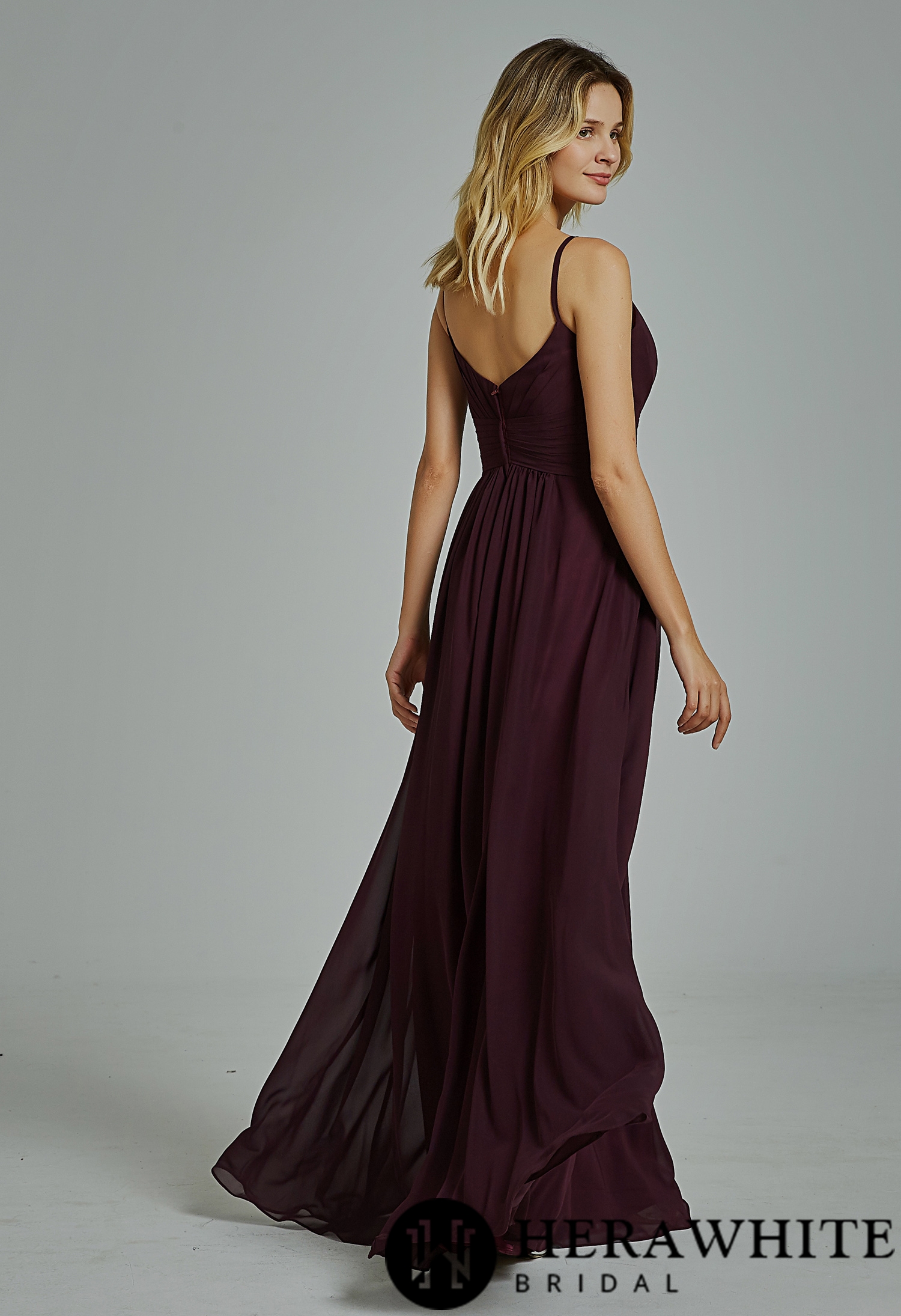 Spaghetti Straps Chiffon Bridesmaid Dress with Twist Front Bodice