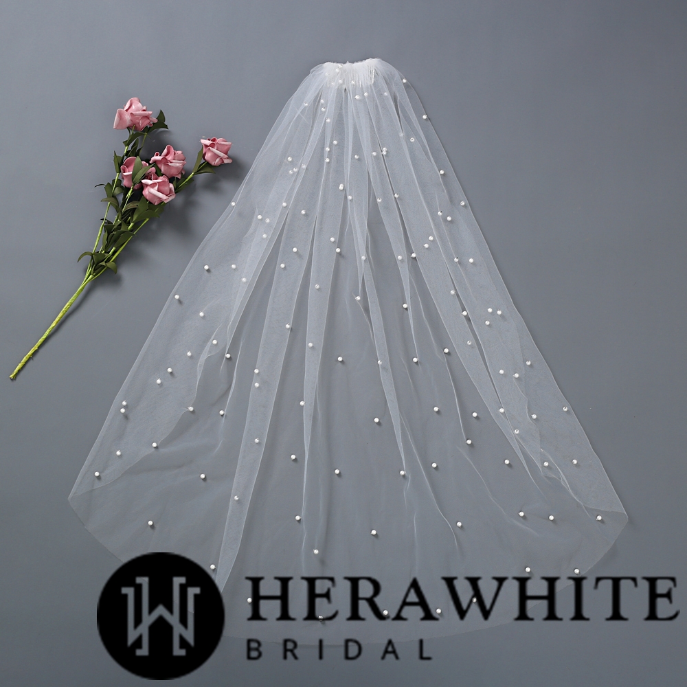 Beaded Fingertip Length Bridal Veil