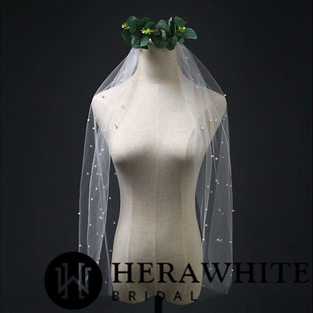 Beaded Fingertip Length Bridal Veil