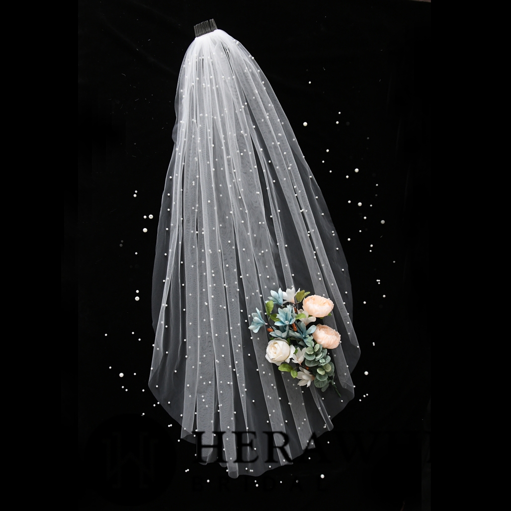 Beaded Fingertip Length Bridal Veil