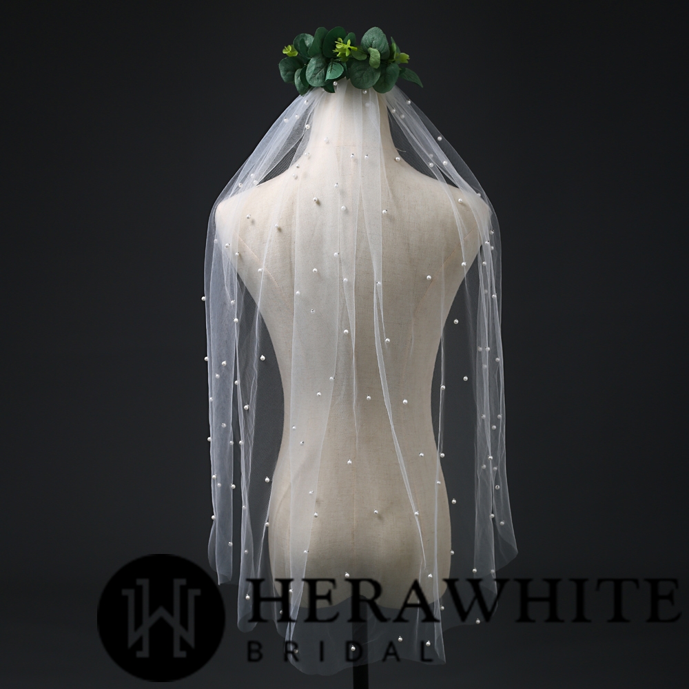 Beaded Fingertip Length Bridal Veil