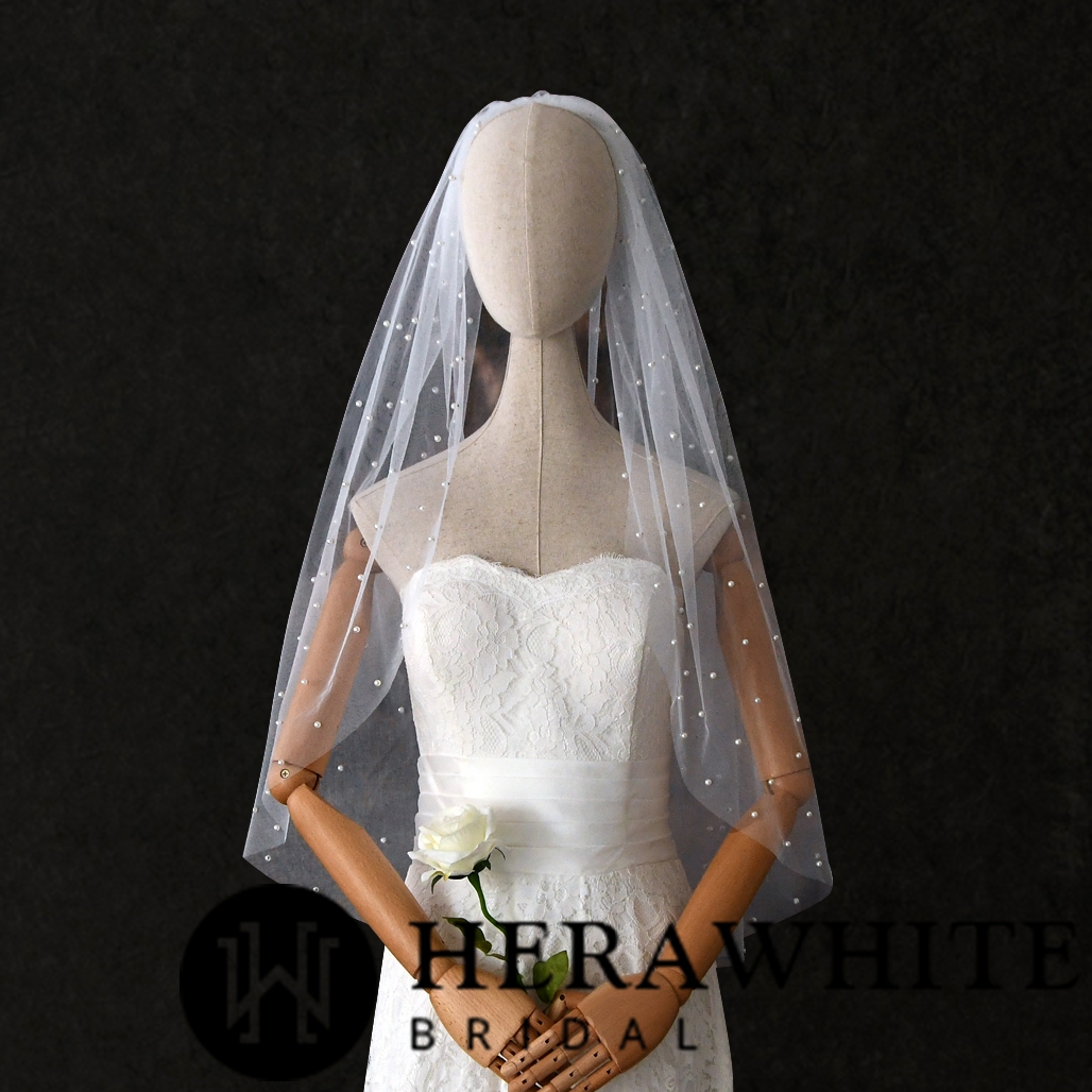 Beaded Fingertip Length Bridal Veil