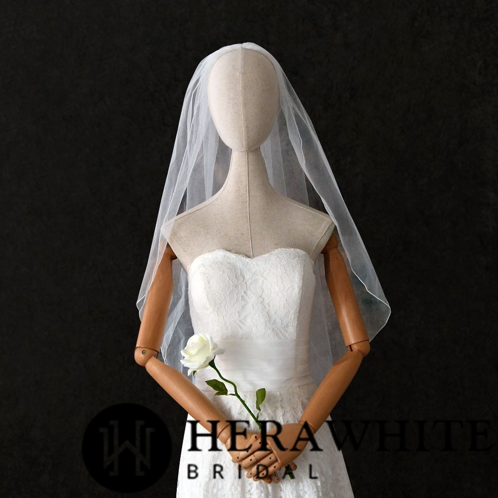 Simple Tulle Fingertip Length Bridal Veil