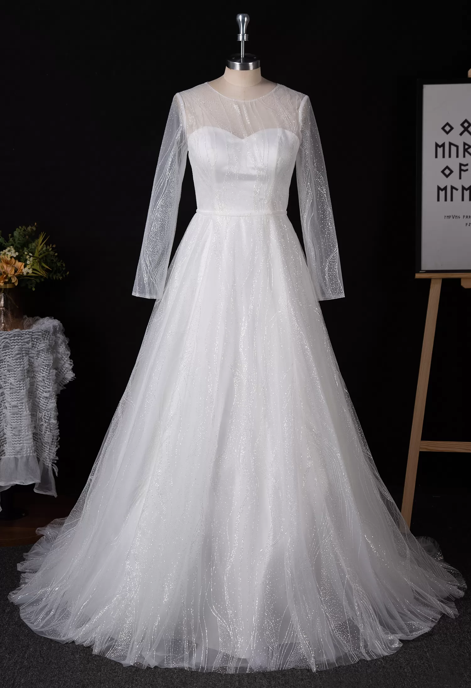 Sparkling Wedding Gown With Long Sleeve