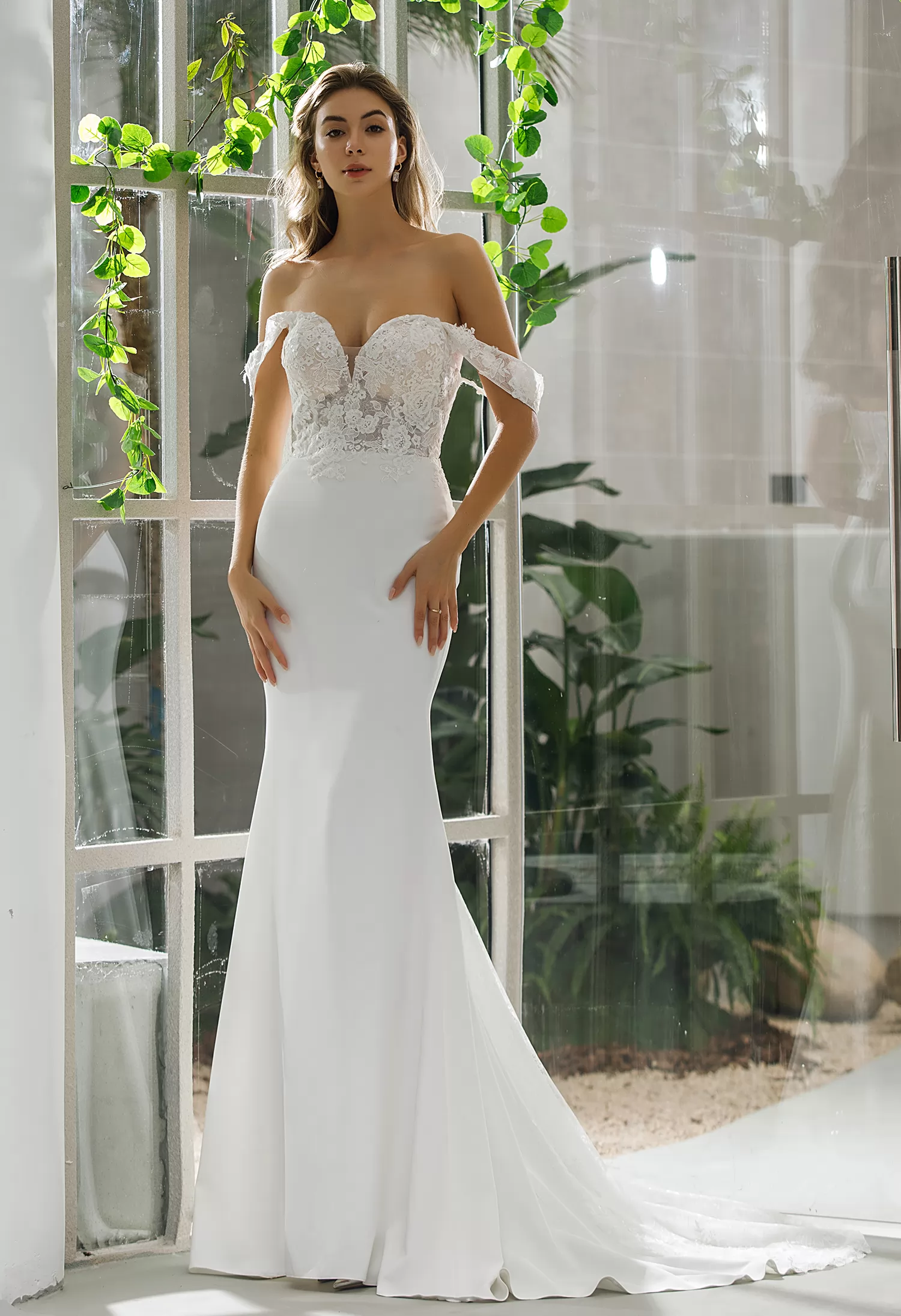 Lace Strapless Fit And Flare Wedding Dress With Off The Shoulder