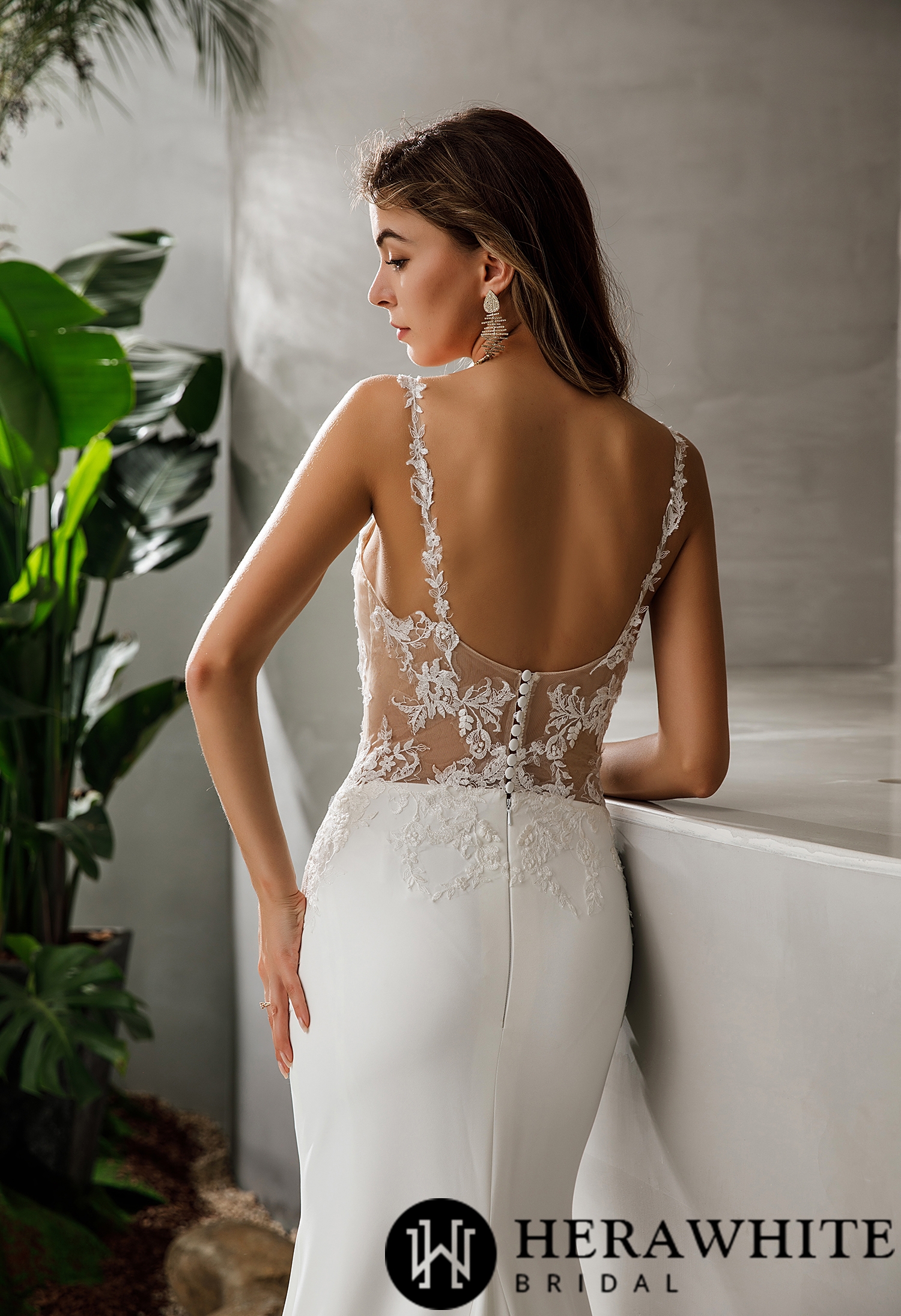Crepe Fit and Flare Crepe Silhouette Lace Straps Wedding Dress