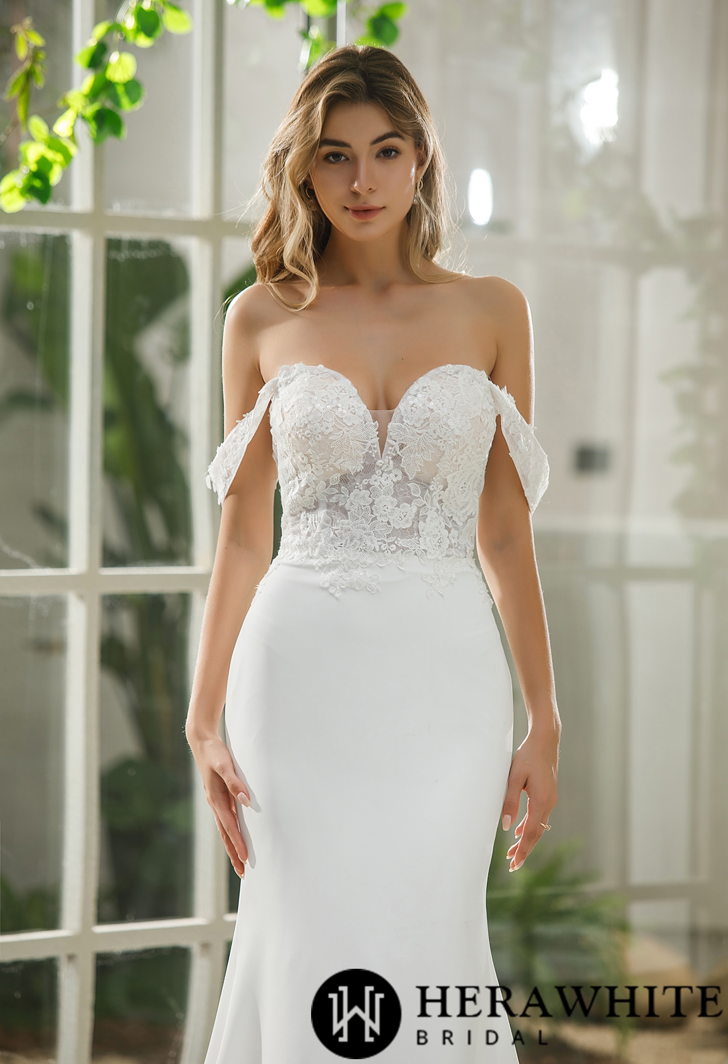 Sheath Crepe Off The Shoulder Wedding Dress