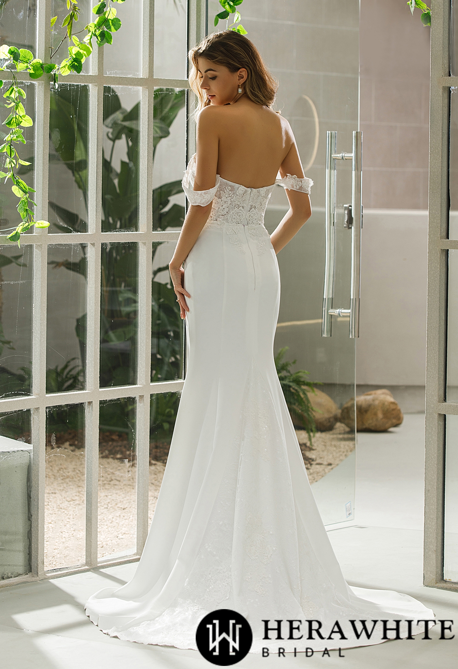Sheath Crepe Off The Shoulder Wedding Dress