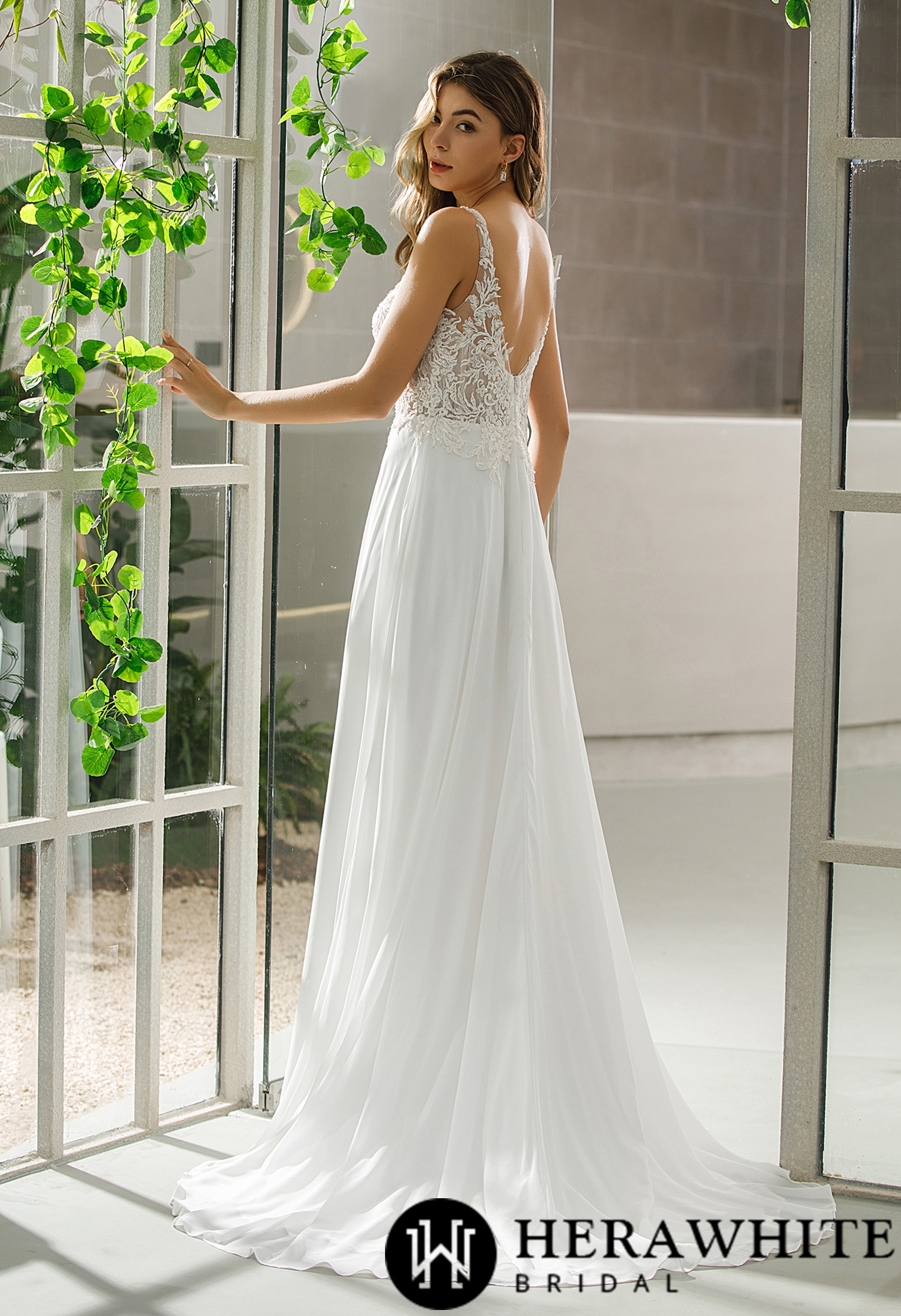 Simple Lace A-line Chiffon Wedding Dress