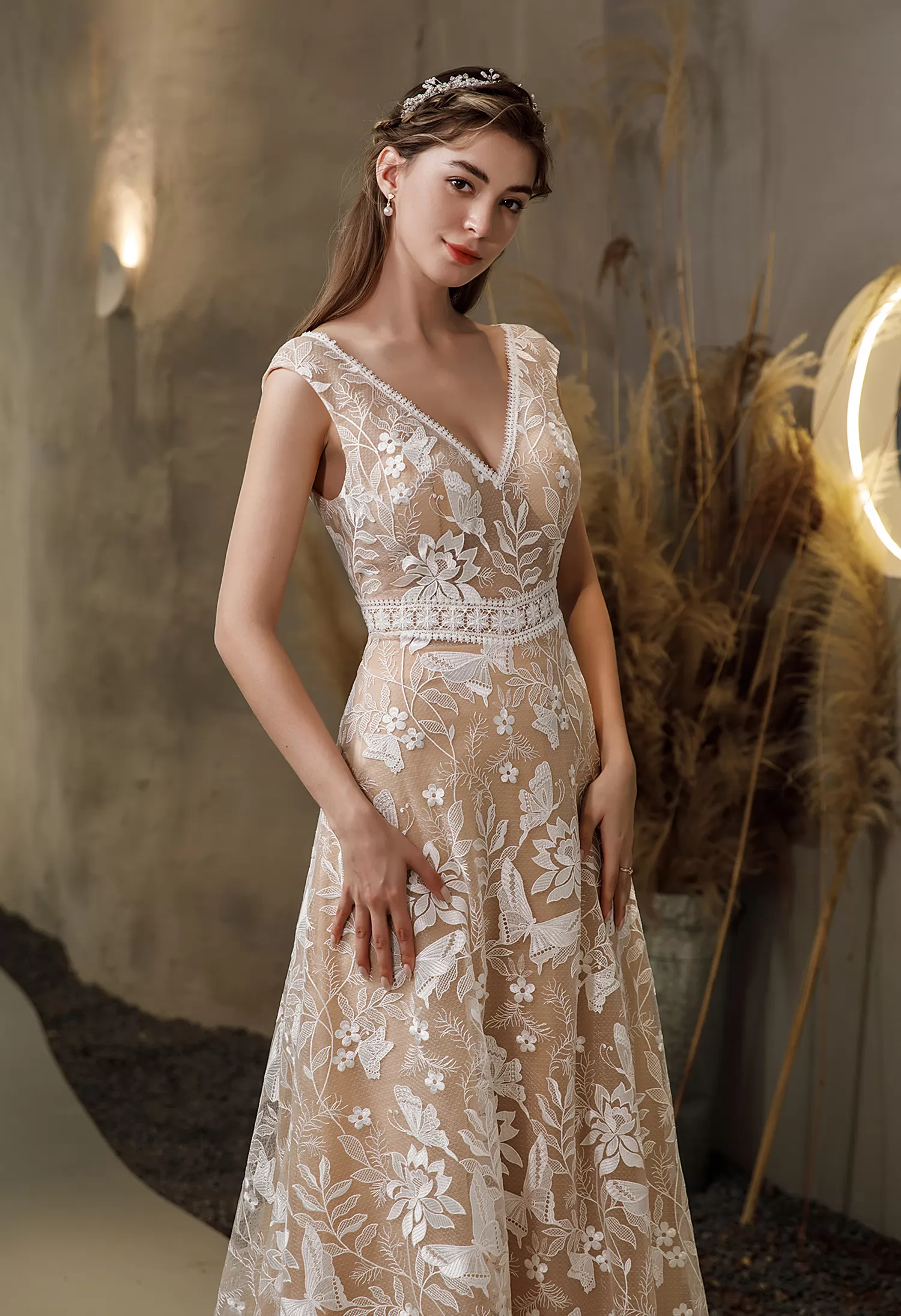 Marisa, Soft Illusion Lace Boho Hi-Lo Wedding Dress