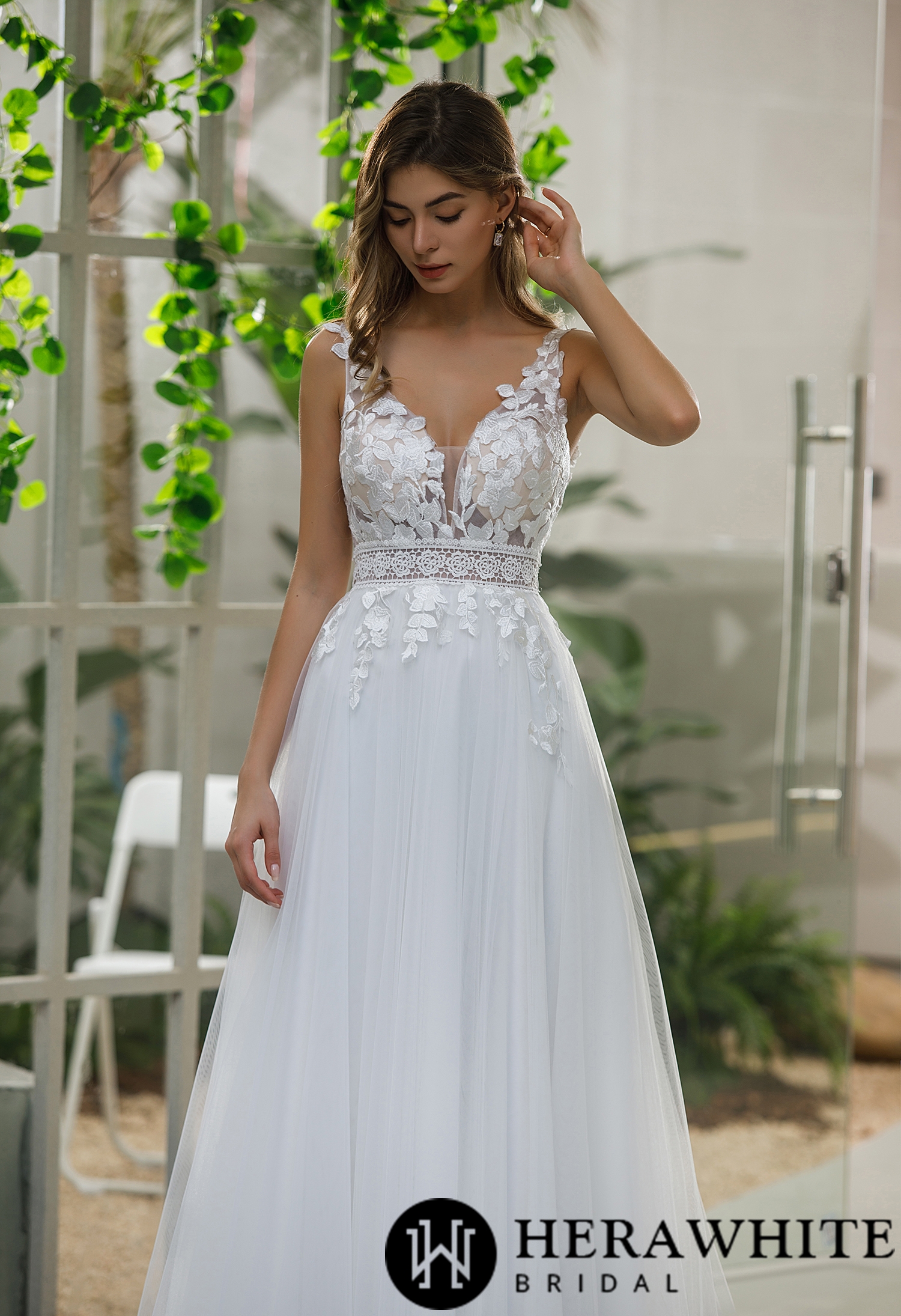 Inspired Lace A-line Slit Tulle Wedding Dress