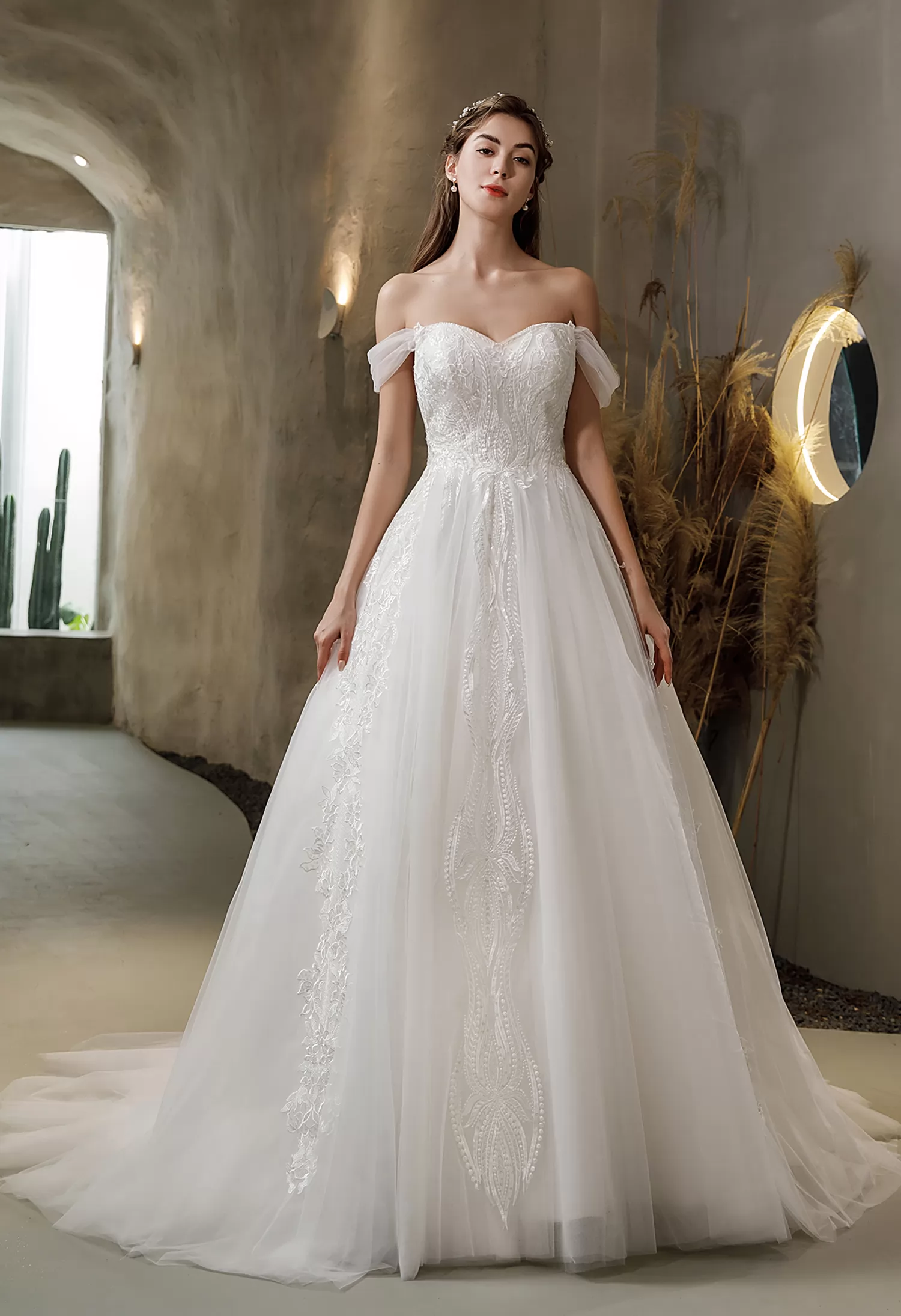 chinese dress ladies Trumpet-Mermaid Court Train Lace Tulle Wedding Dress COCOMELODY CW3148, 45 Days / As Picture:Ivory/Sand / US2-UK4-EUR32