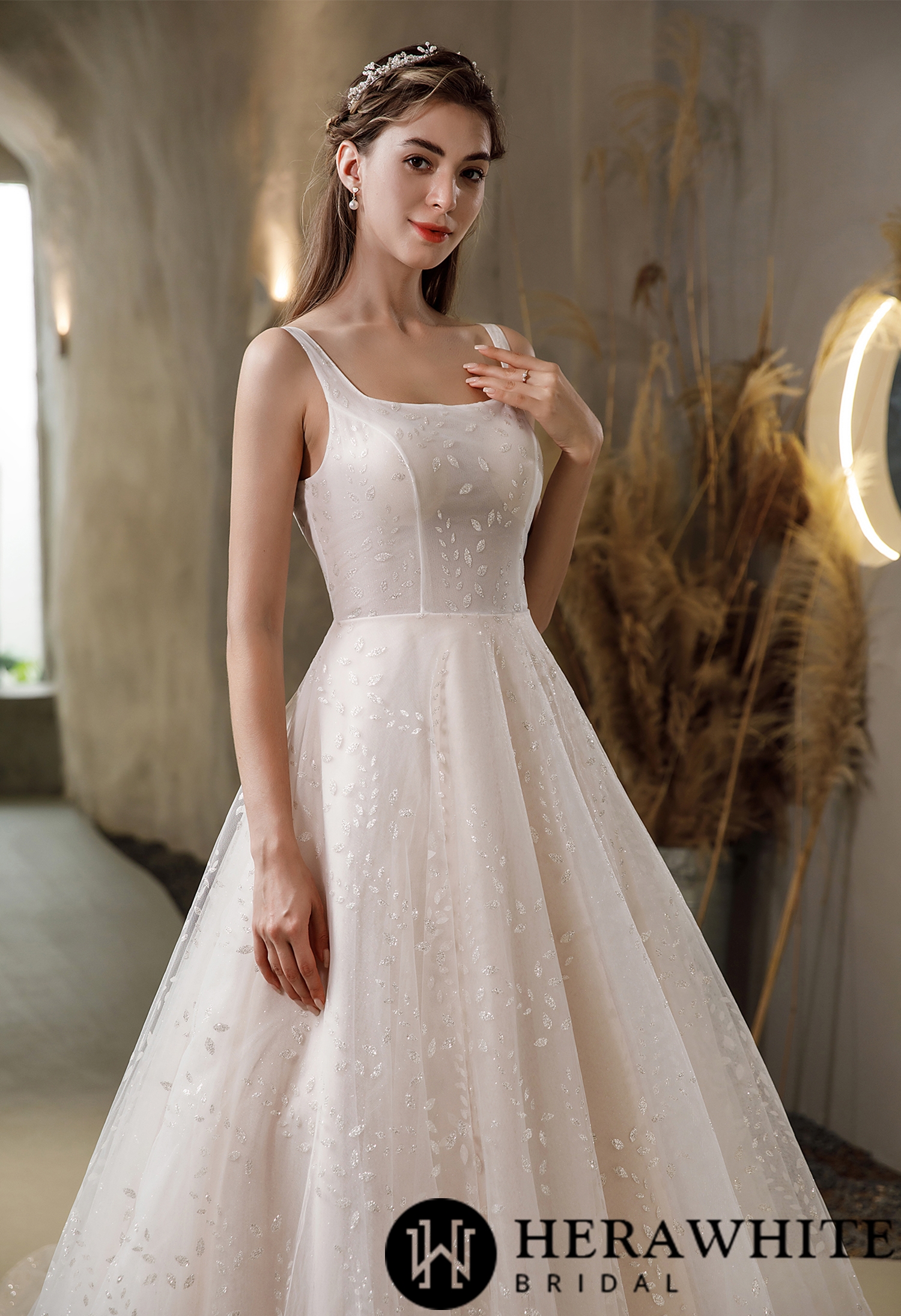 Pink Nude Princess Square Neckline Wedding Dress