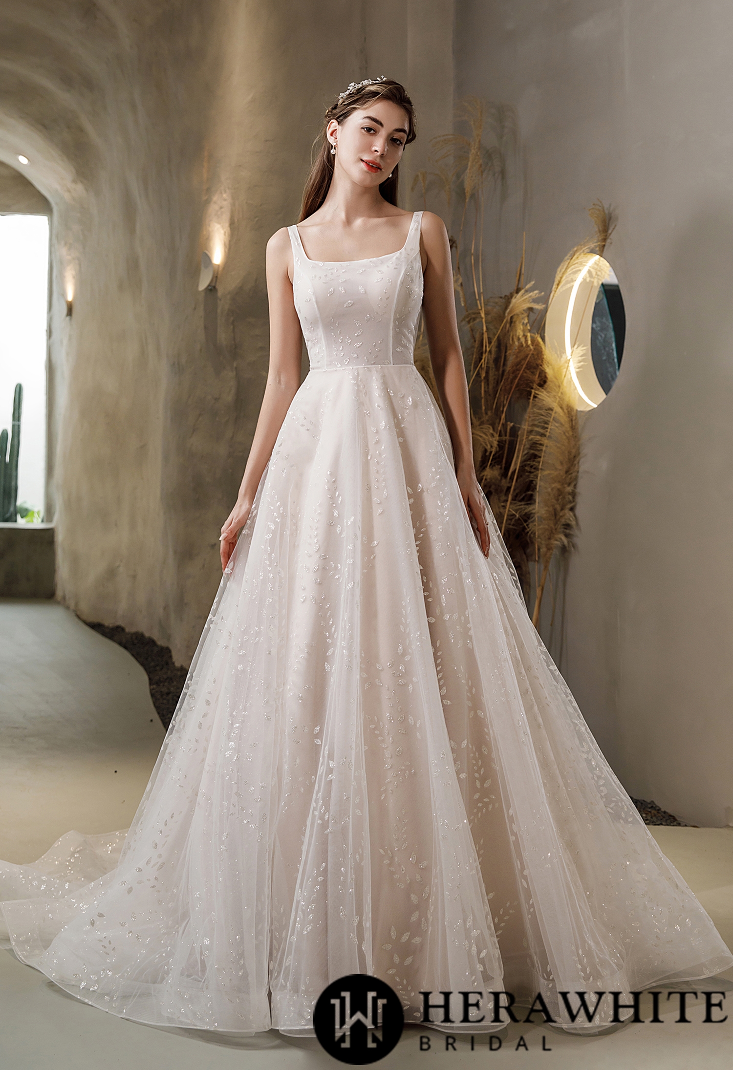 Pink Nude Princess Square Neckline Wedding Dress