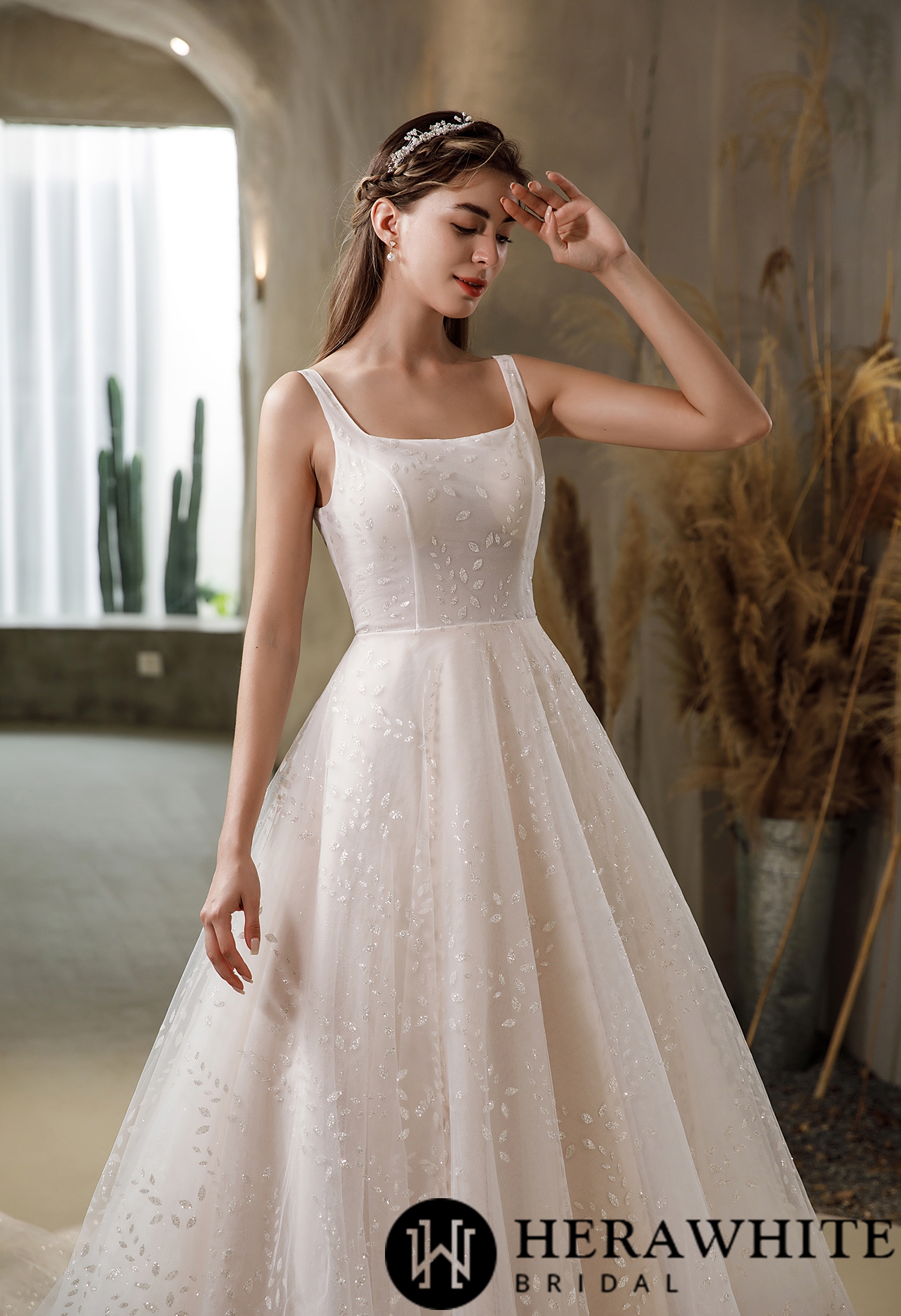 Pink Nude Princess Square Neckline Wedding Dress