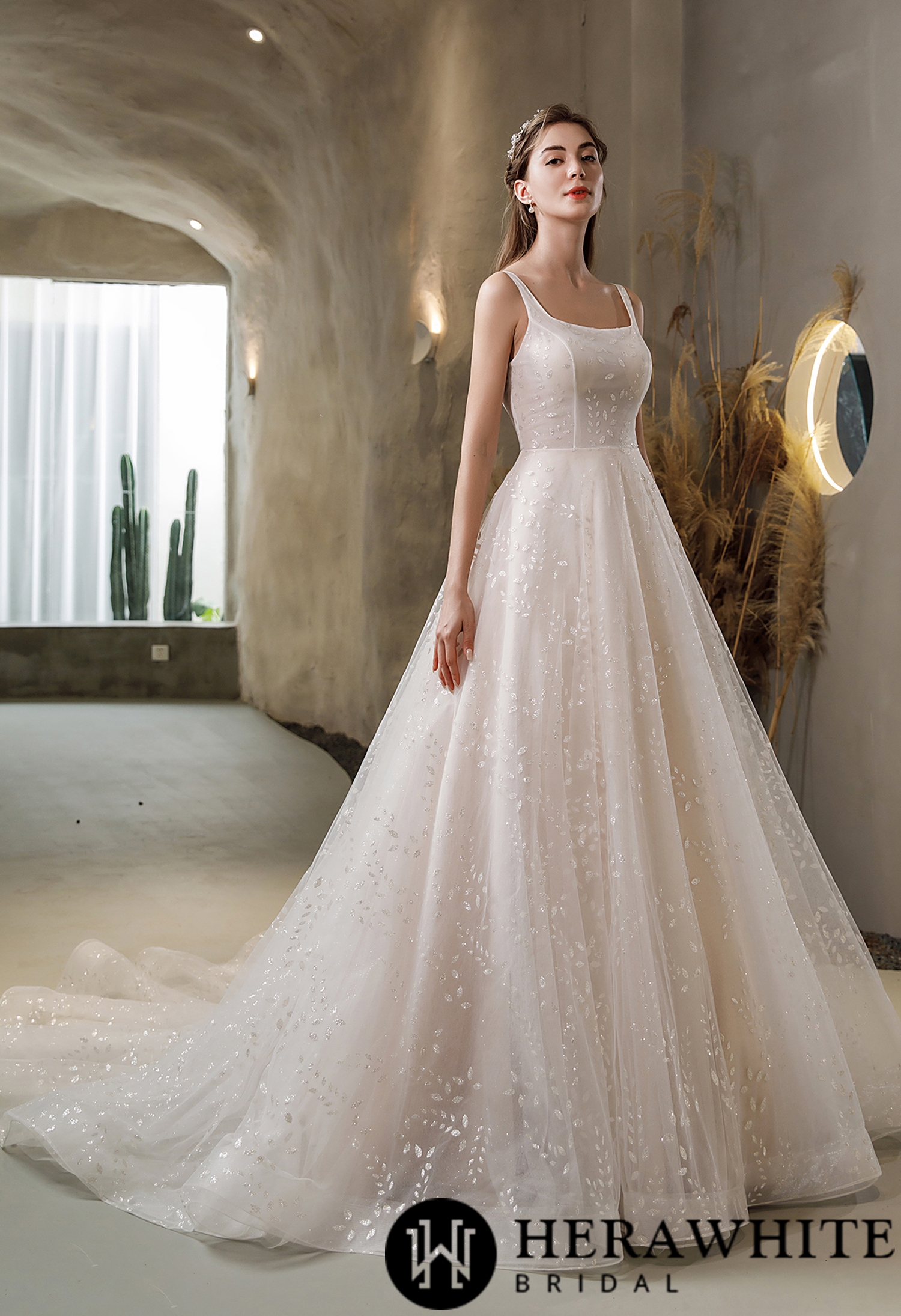 Pink Nude Princess Square Neckline Wedding Dress