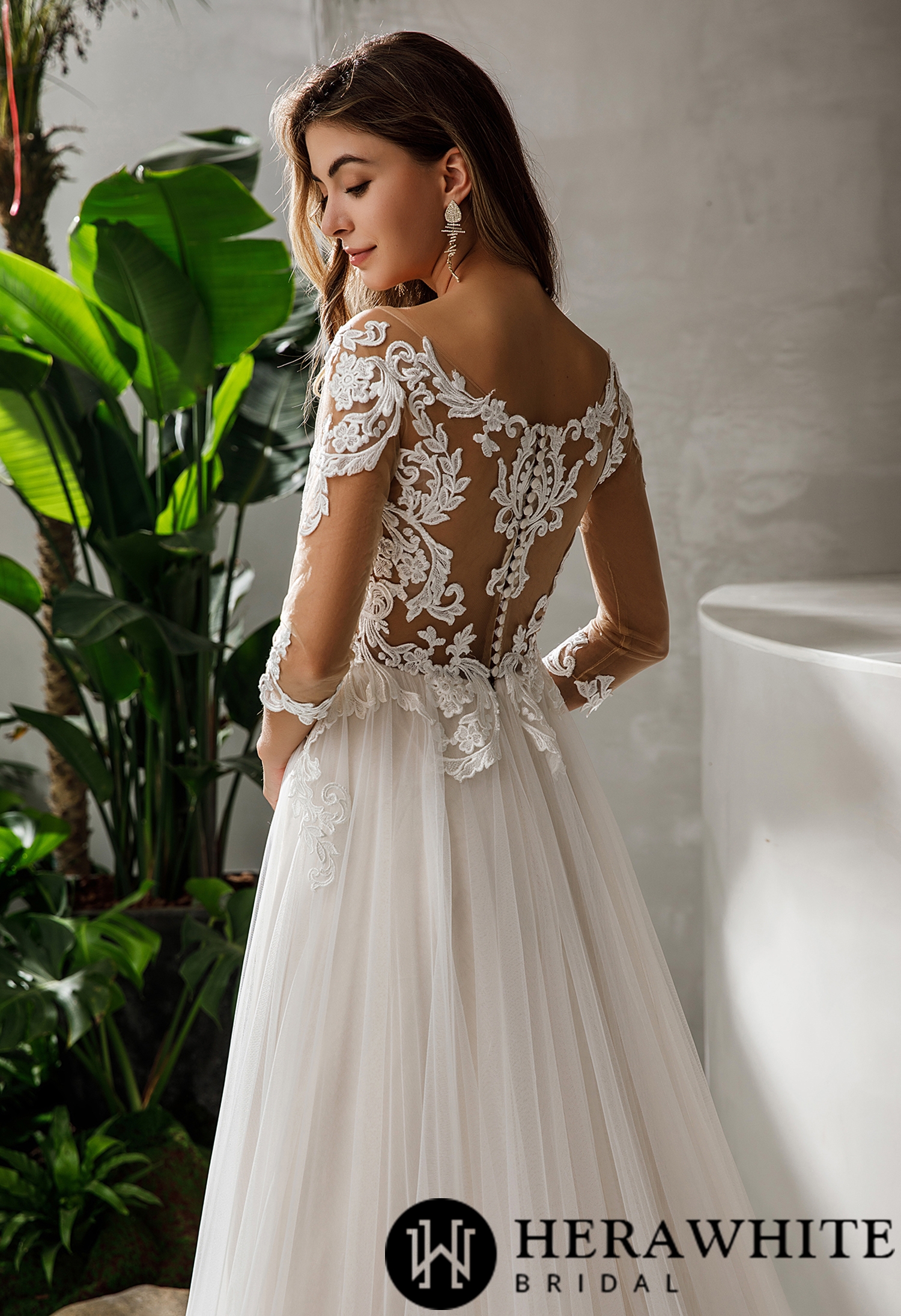 Gorgeous Lace A-line 3/4 sleeves Wedding Dress