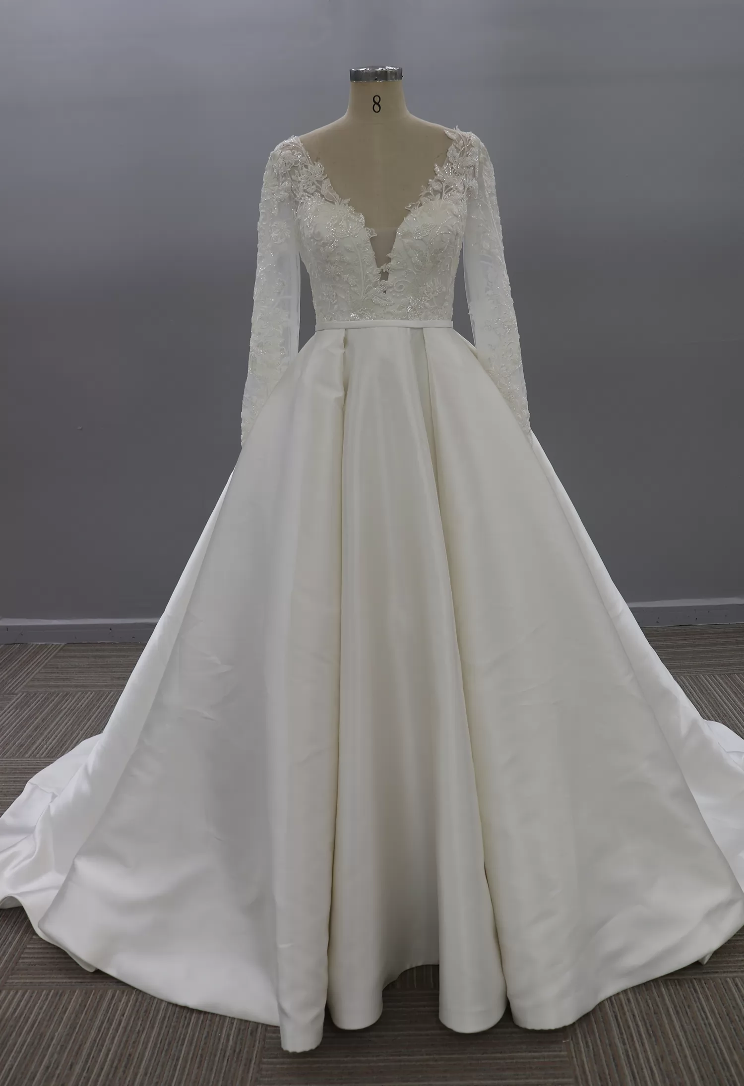 Simple Lace Long Sleeve Ballgown Wedding Dress