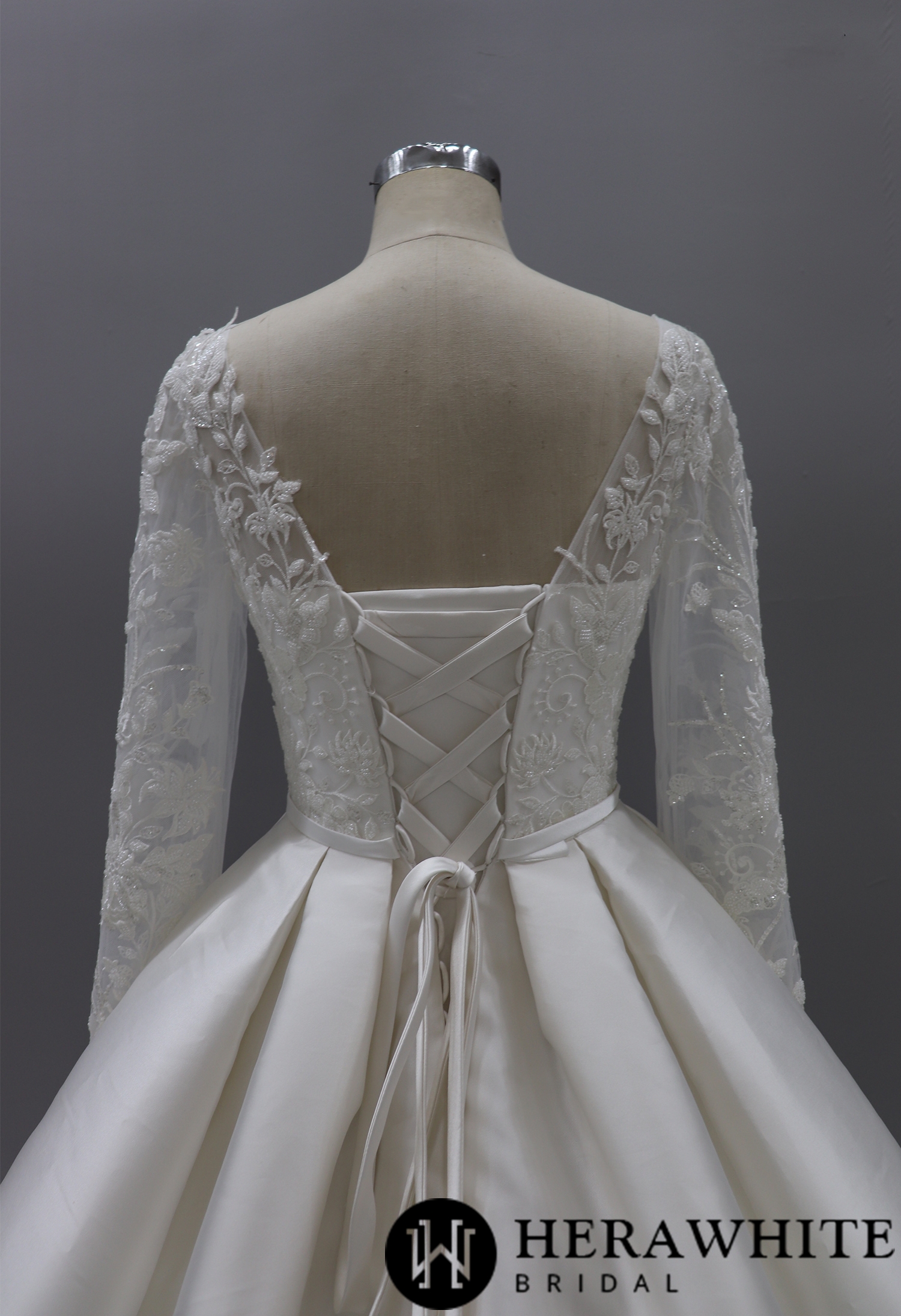 Simple Lace Long Sleeve Ballgown Wedding Dress