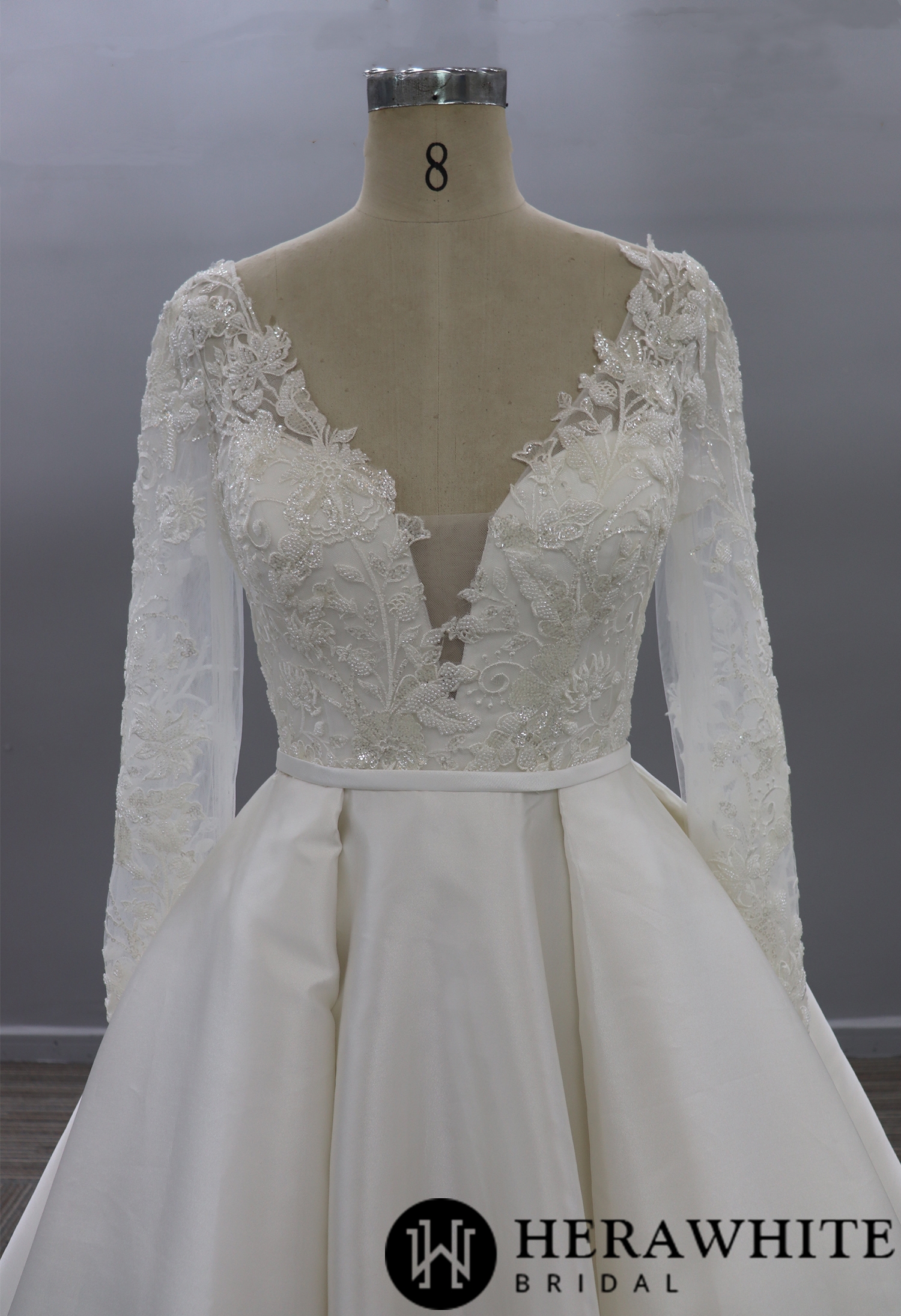 Simple Lace Long Sleeve Ballgown Wedding Dress