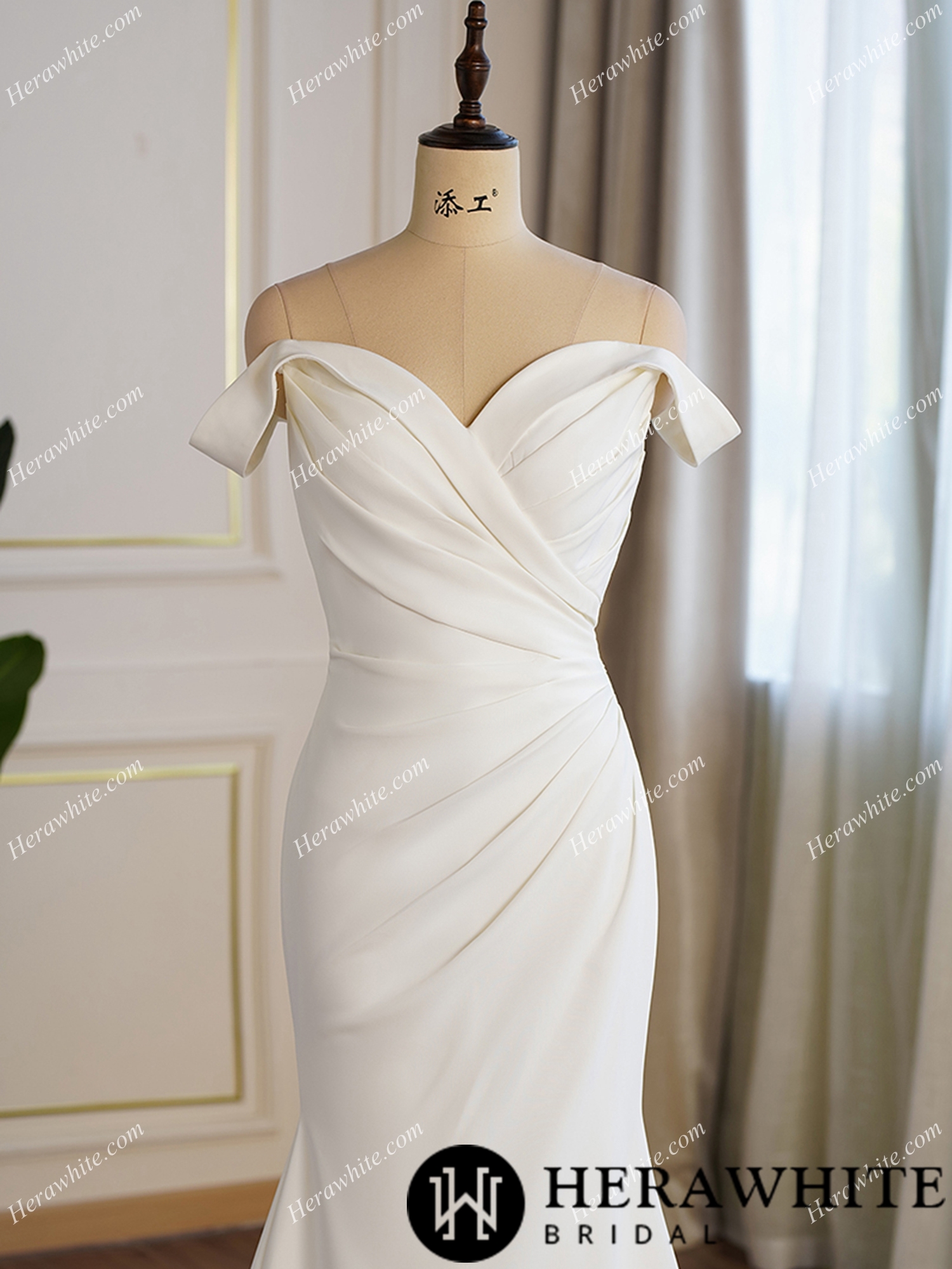 Crepe Off-the-shoulder Pleated Fit And Flare Bridal Gown