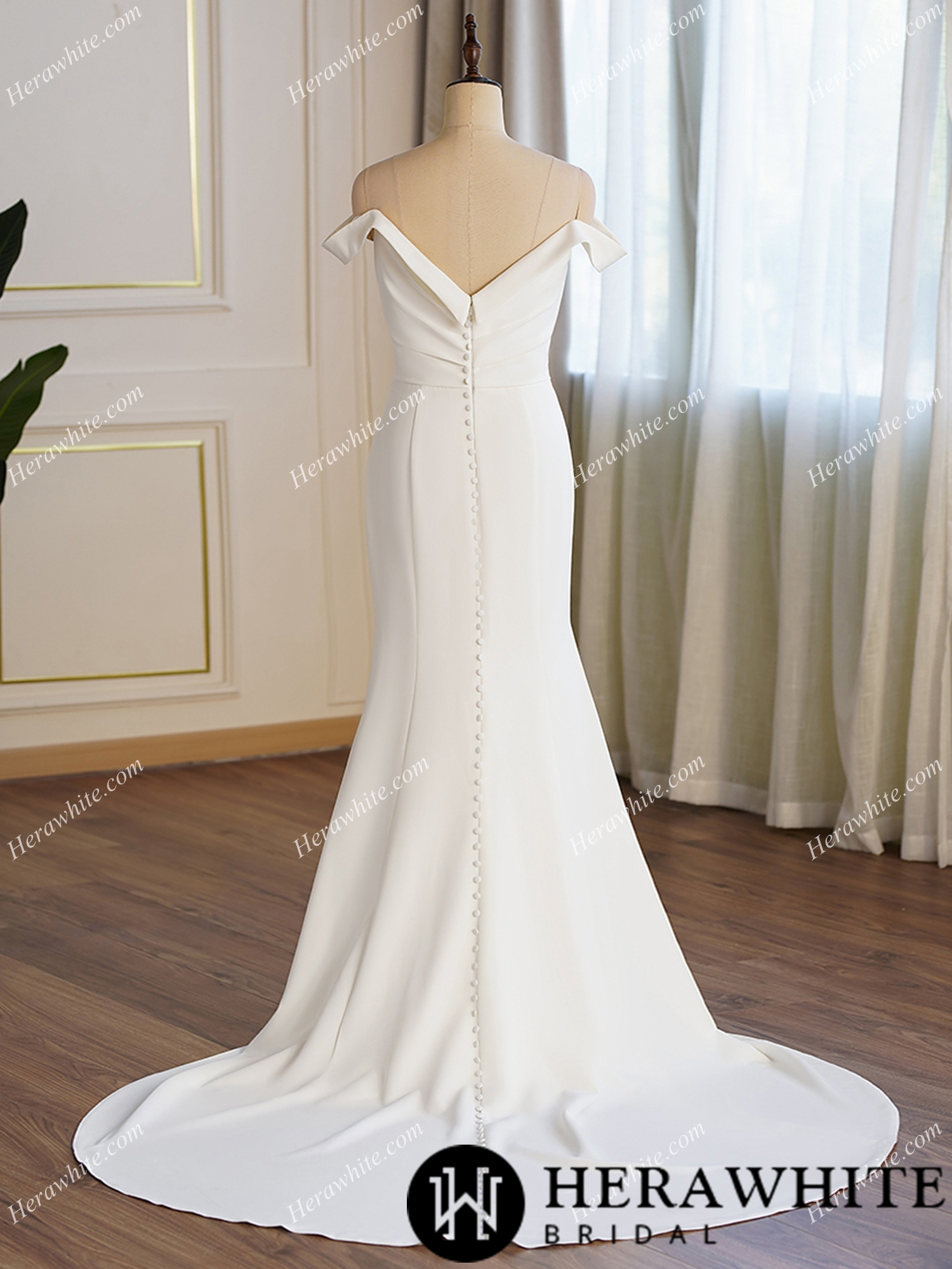Crepe Off-the-shoulder Pleated Fit And Flare Bridal Gown