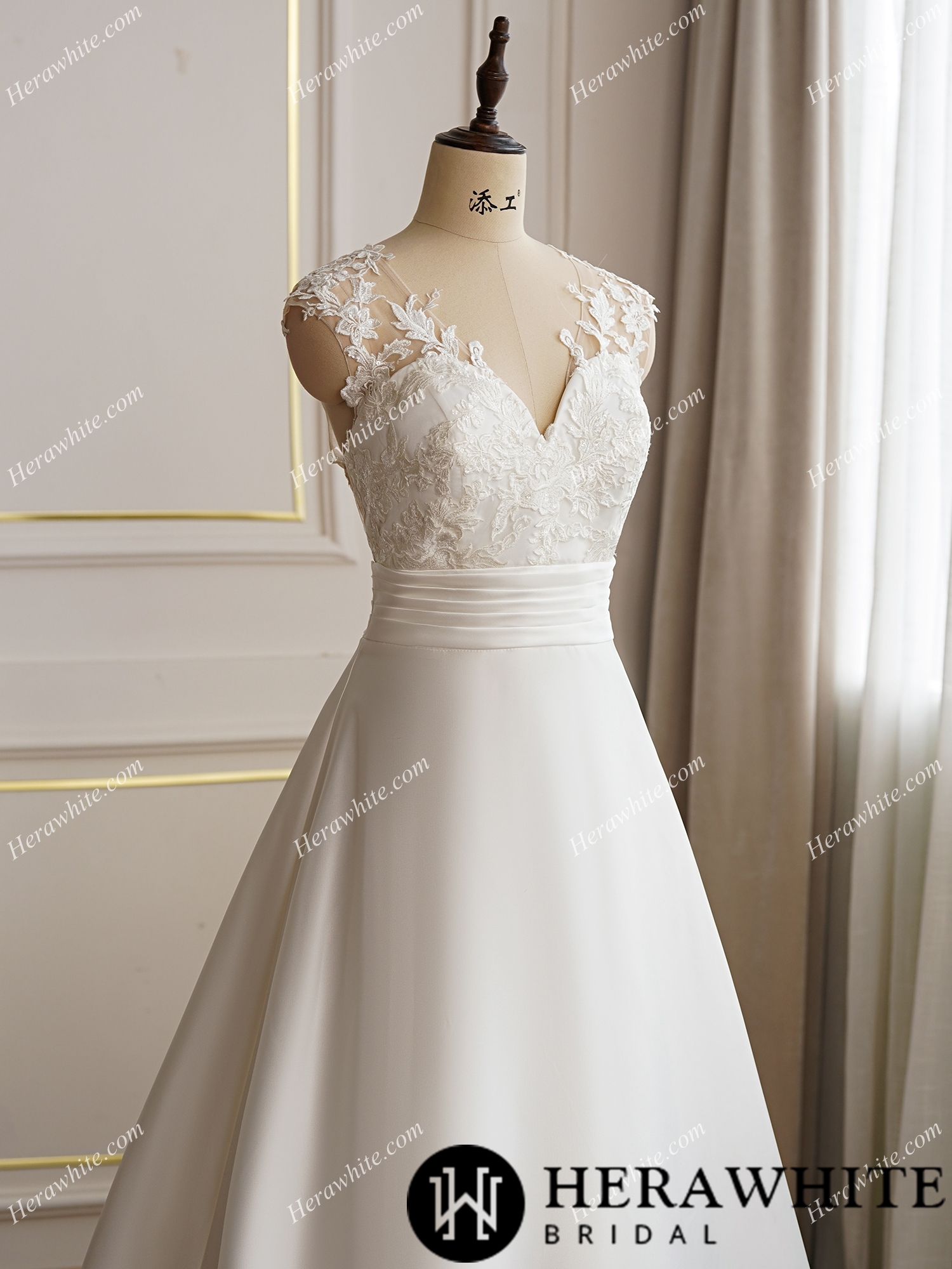 Classic Satin A-line Wedding Dress With Illusion Back