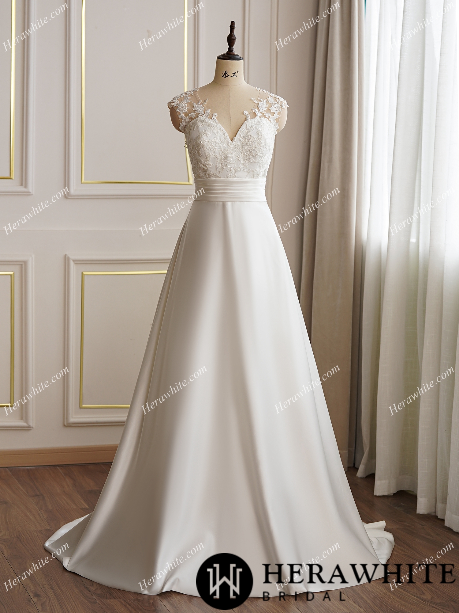 Classic Satin A-line Wedding Dress With Illusion Back