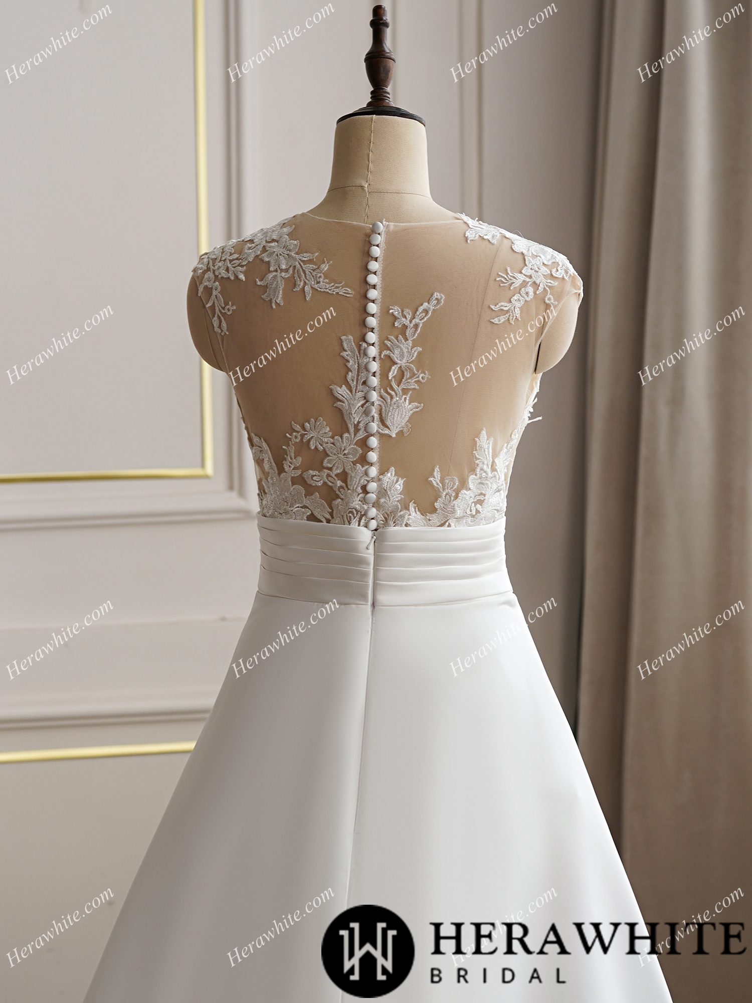 Classic Satin A-line Wedding Dress With Illusion Back