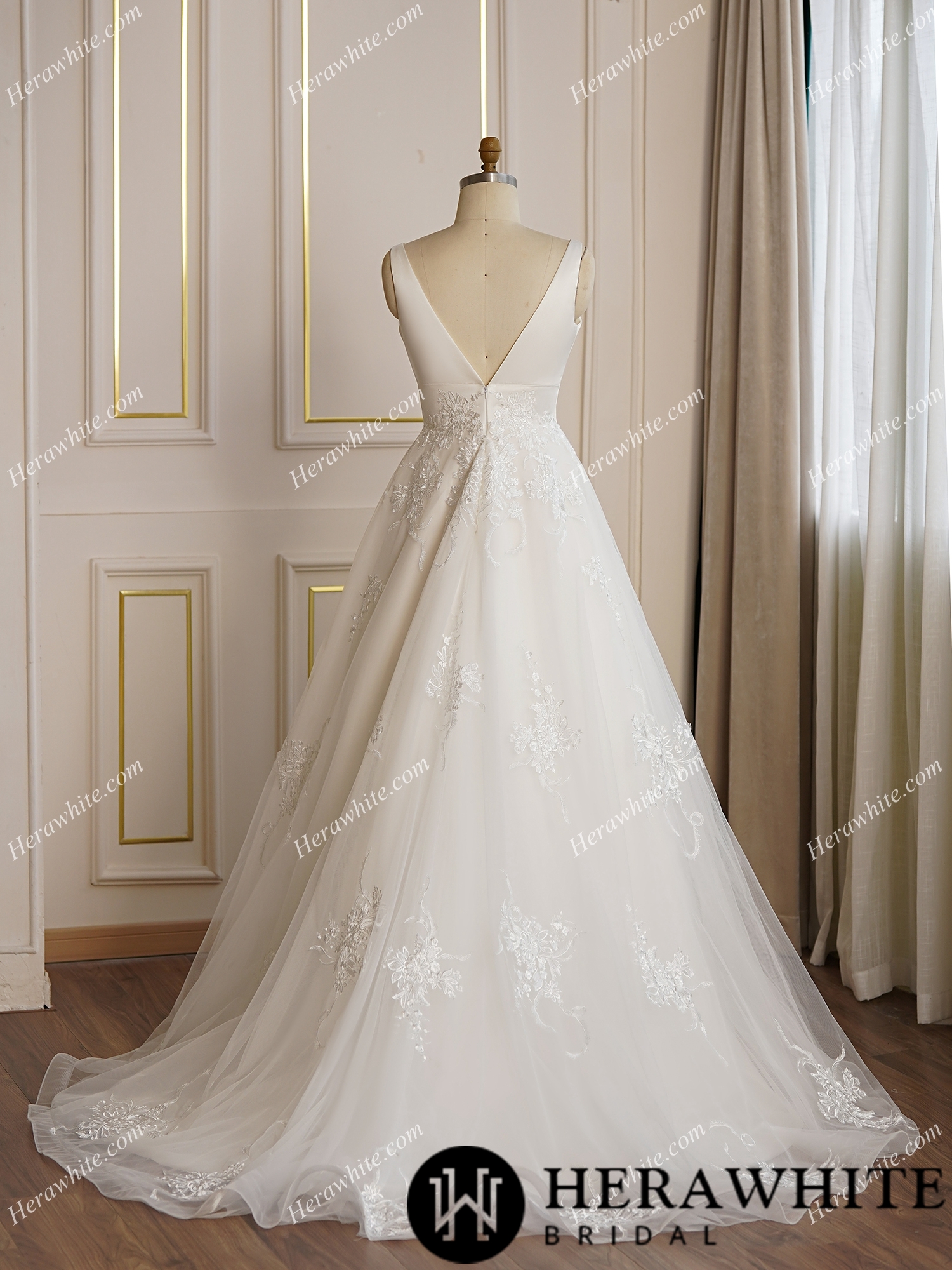 Simply V-Neck A-line Satin Wedding Dress
