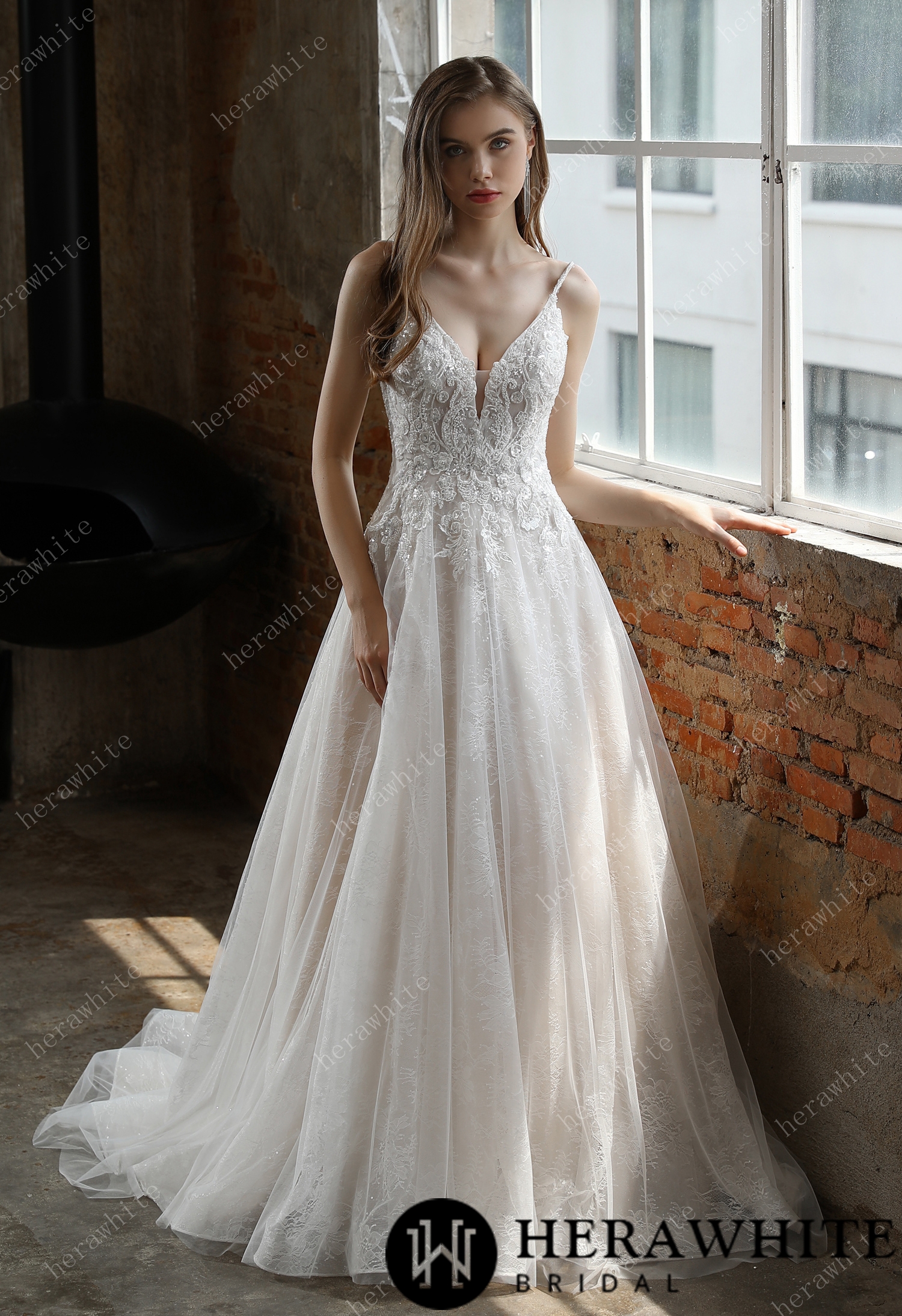 Beaded A-Line Wedding Dress with Spaghetti Straps