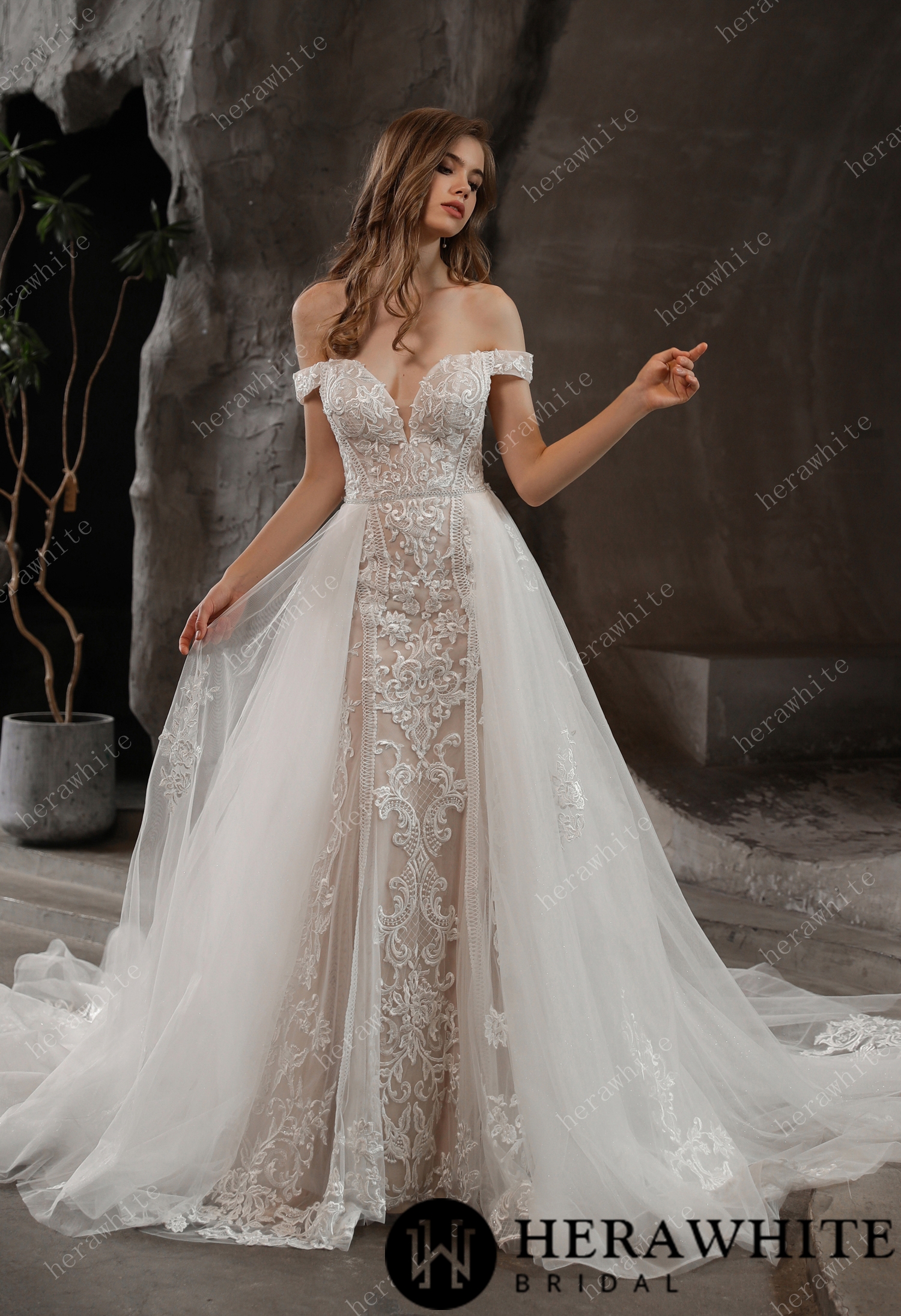 Gorgeous Lace Fit and Flare Detachable Train Wedding Dress