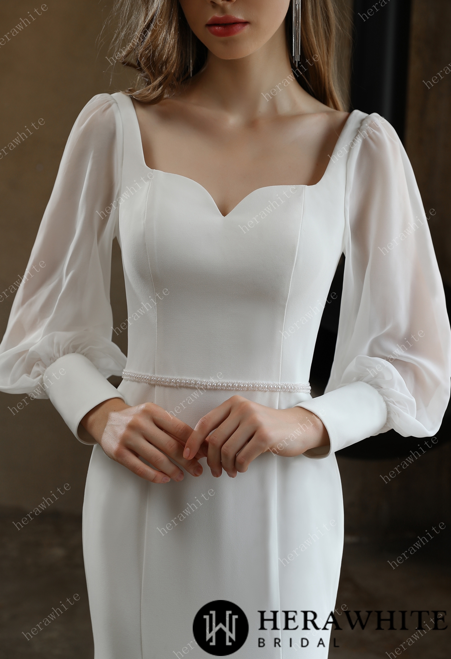 Classic Fit and Flare Puff Chiffon Sleeves Wedding Dress