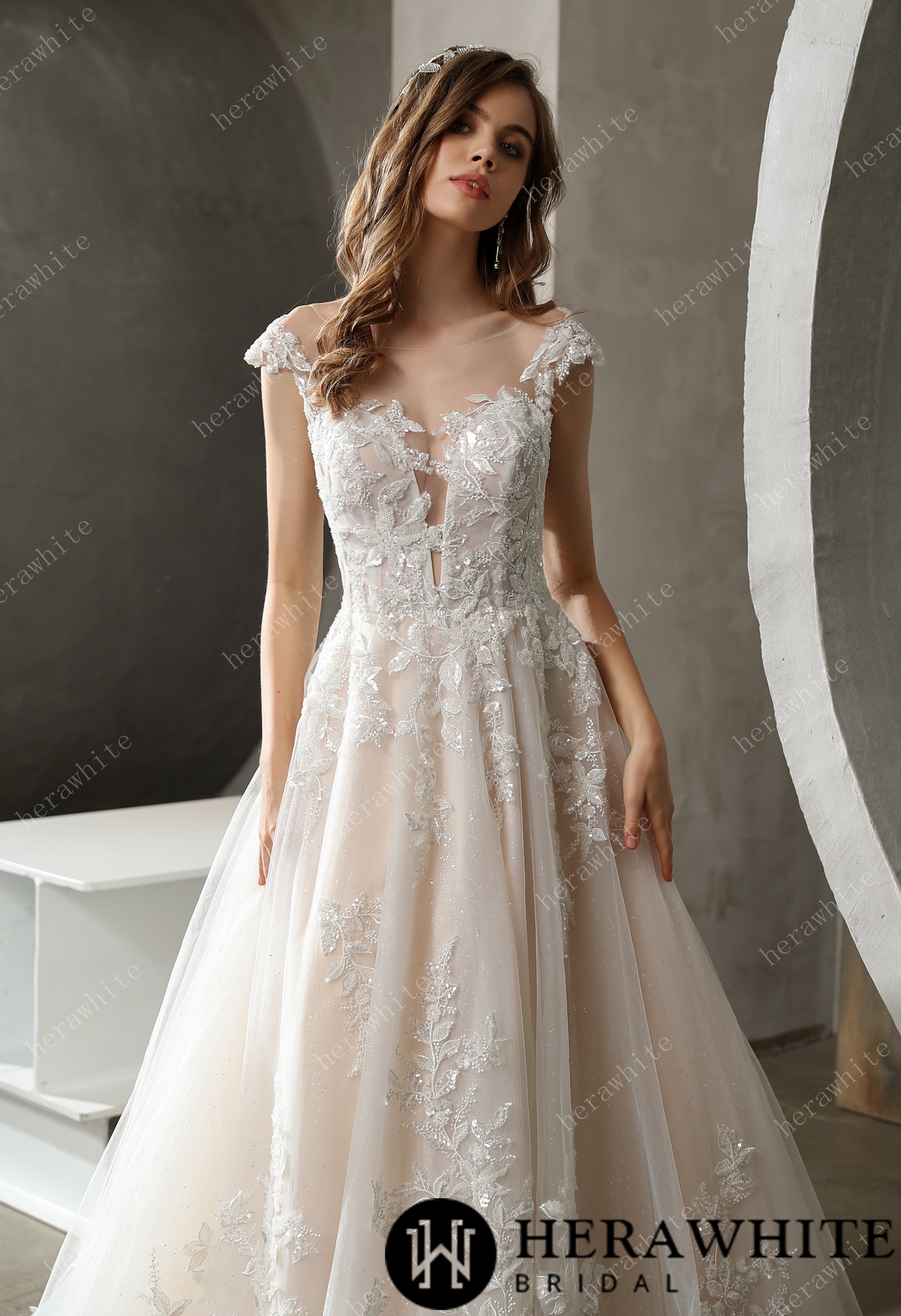 Illusion Neckline Beaded Lace A-line Wedding Dress