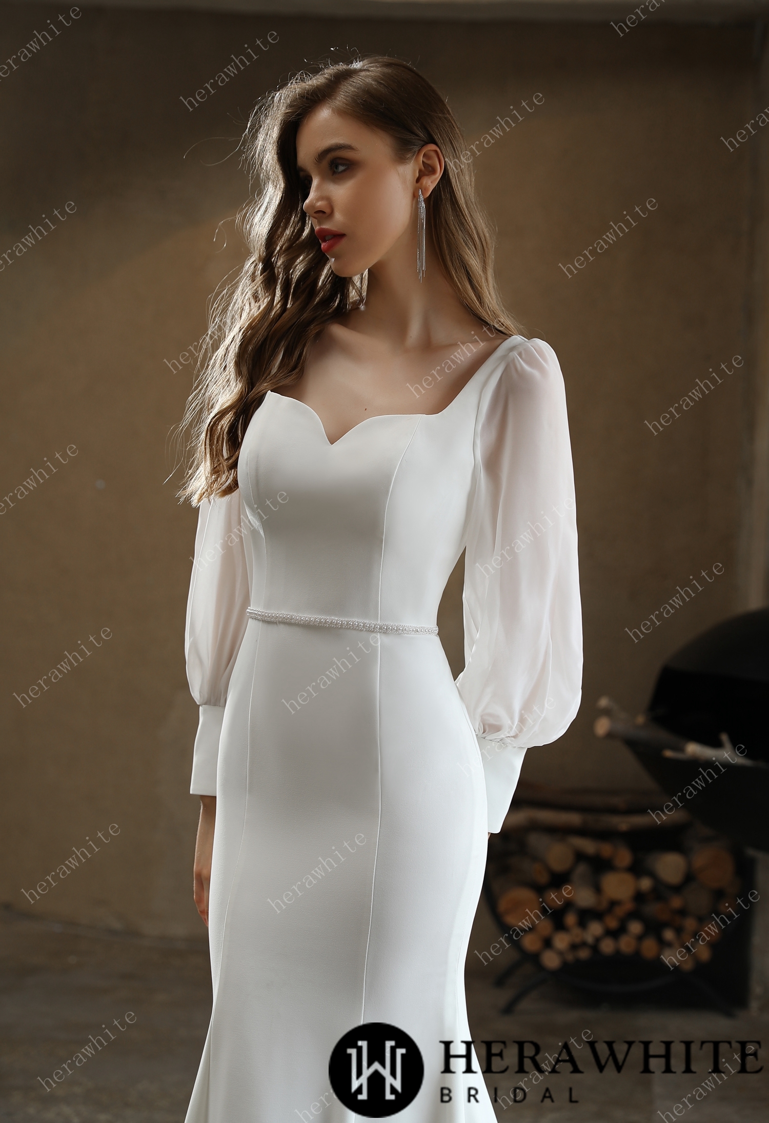 Classic Fit and Flare Puff Chiffon Sleeves Wedding Dress