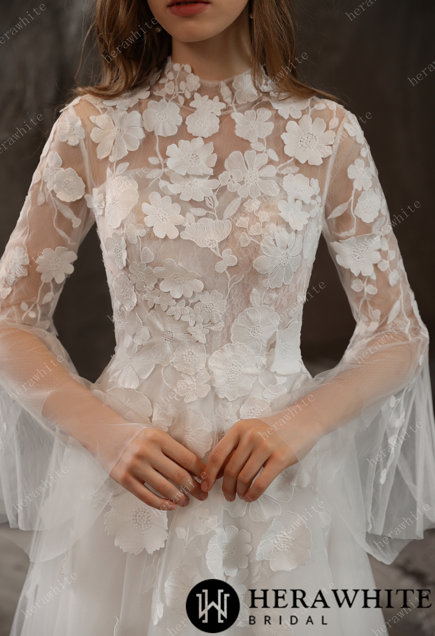 New High Neck Three Quarter Sleeve Wedding Dress Sexy Illusion Lace Ap –  ROYCEBRIDAL OFFICIAL STORE