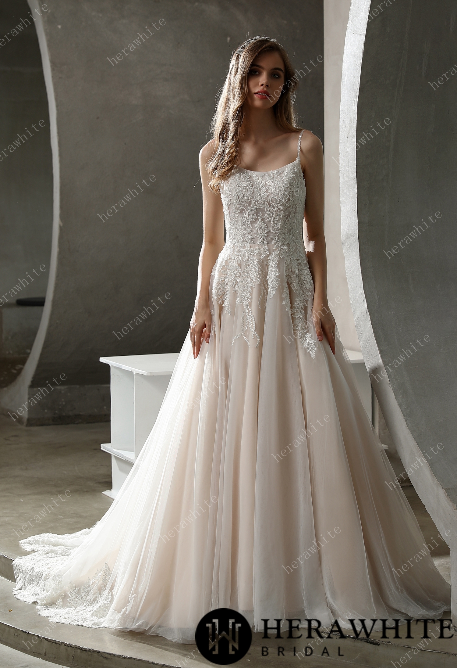 Beaded Lace A-line Scoop Neckline Wedding Dress