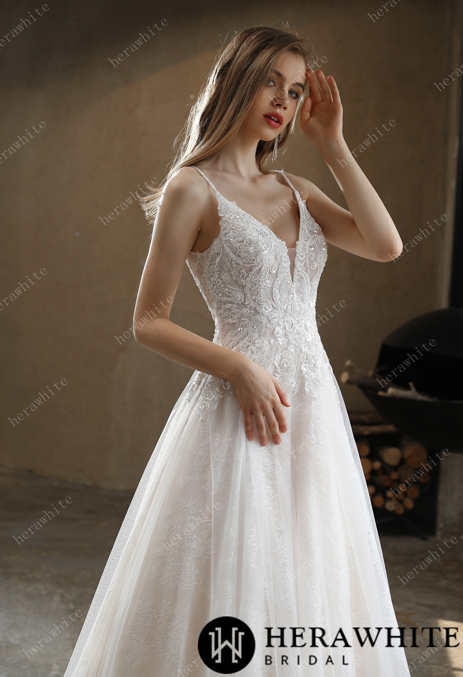 Beaded A-Line Wedding Dress with Spaghetti Straps