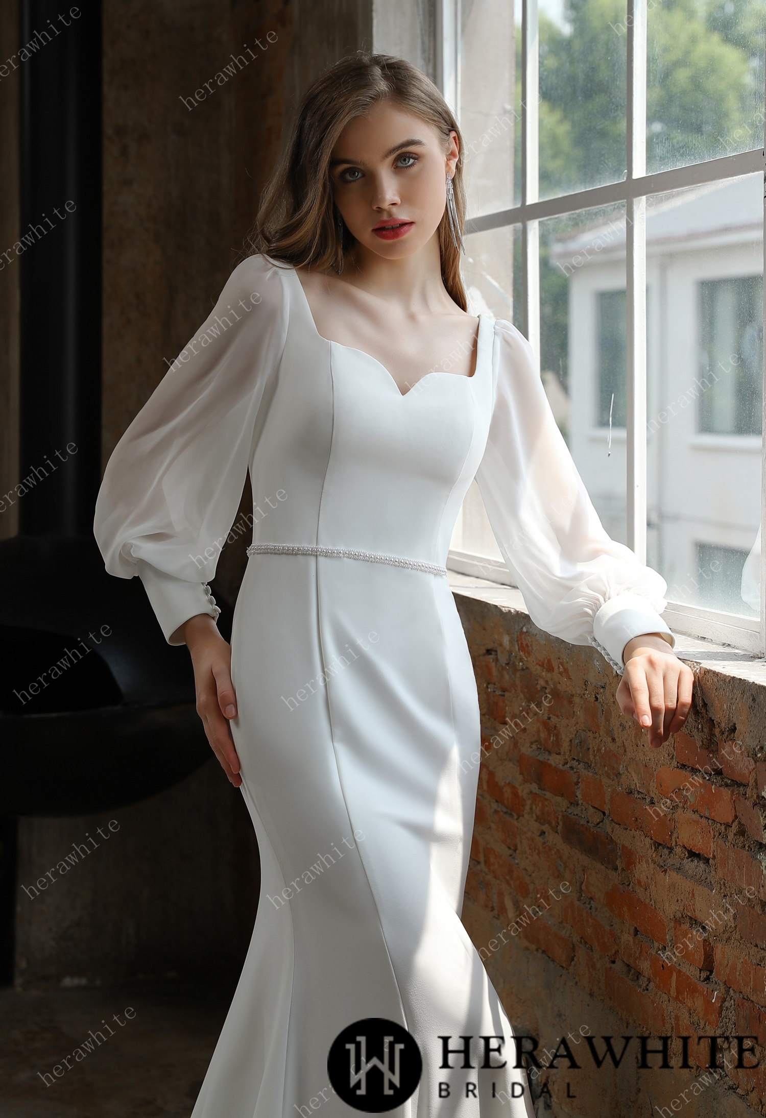 Classic Fit and Flare Puff Chiffon Sleeves Wedding Dress